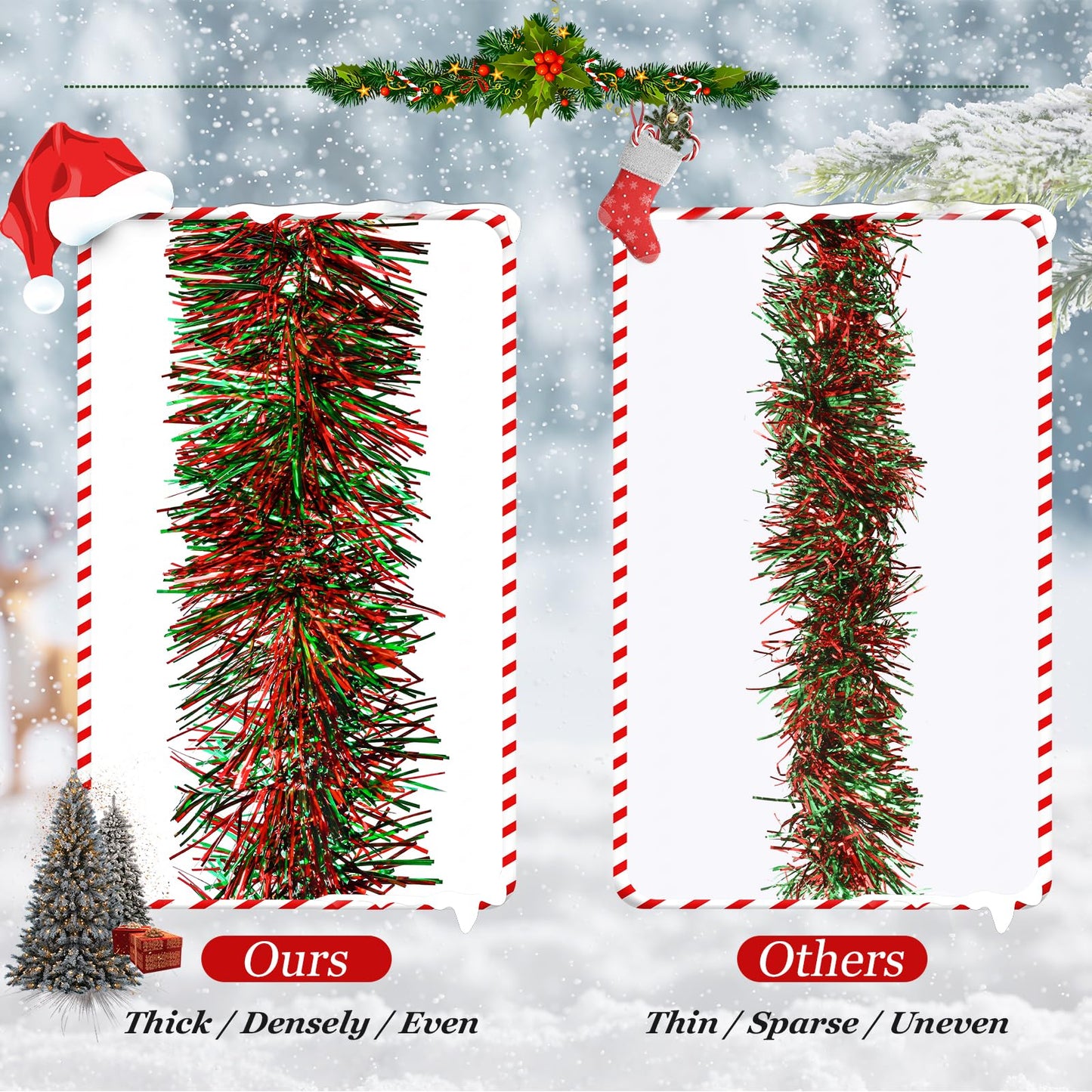 EverMerry Christmas Garland, 50 ft Tinsel Garland Christmas Decorations, Metallic Outdoor Christmas Garland for Stairs, Christmas Tree Tinsel, Home and Birthday Party Decorations(Red and Green)