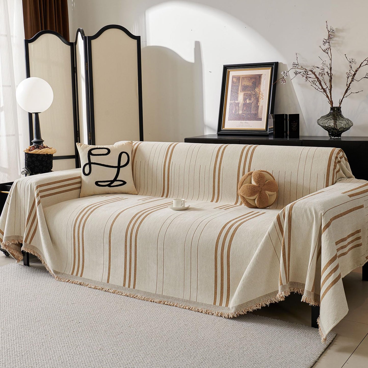 Akpgq Boho Couch Covers for Sofa Washable Sofa Covers for 3 Cushion Couch Soft Non Slip Couch Covers for Sectional Sofa Dog Pet Furniture Protector (Shallow Coffee, 71"*118")