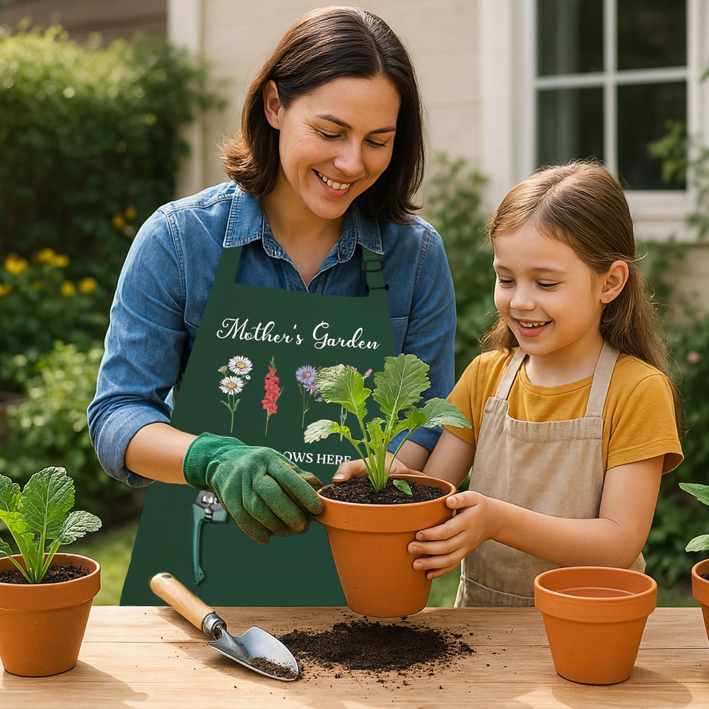 Saukore Garden Aprons for Mom Wife, Gardening Gifts for Gardeners, Waterproof Kitchen Apron for Cooking Baking, Birthday Mothers Day Apron Gifts for Mom from Daughter Son