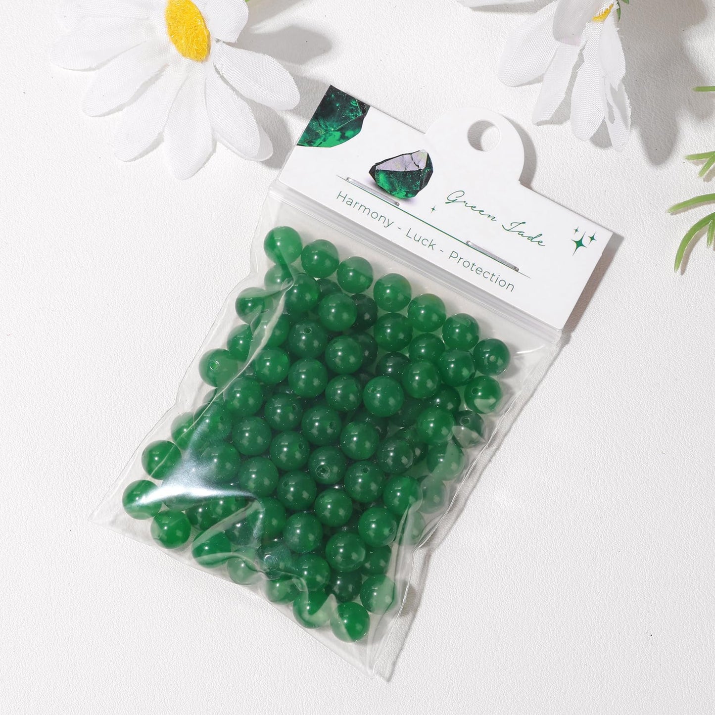 Raicegs 100pcs 8mm Green Jade Beads Natural Gemstone Beads Round Loose Beads for Jewelry Making DIY Bracelets Necklace