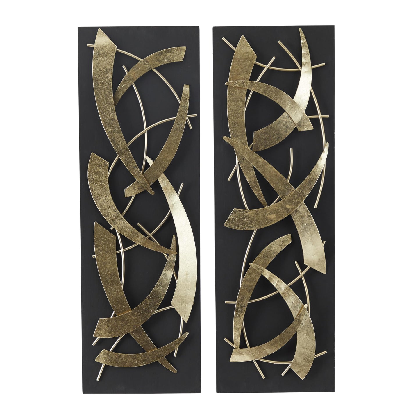 Deco 79 Metal Abstract Home Wall Decor Dimensional Wall Sculpture with Black Wood Backing, Set of 2 Wall Art 12"W, 36"H, Gold