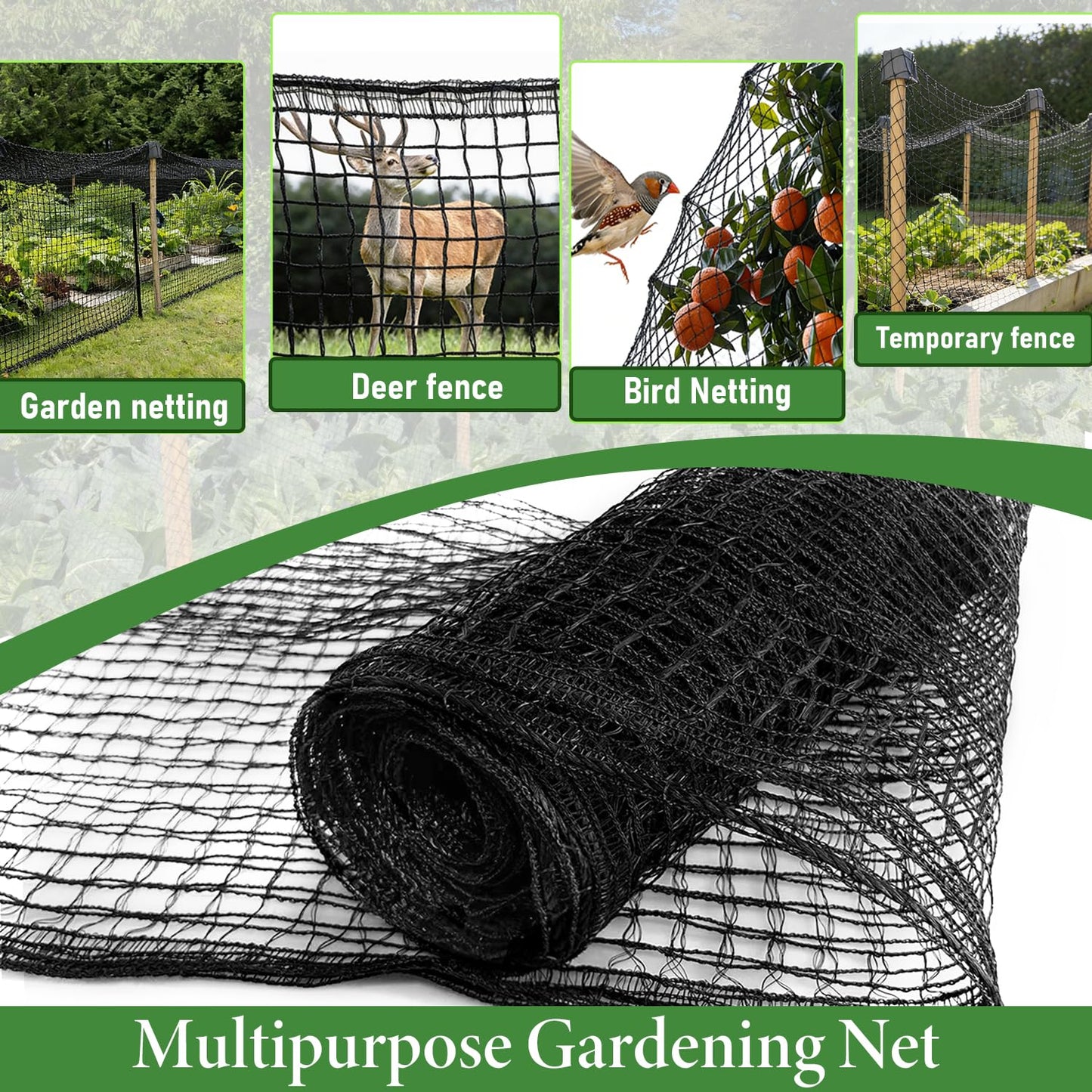 Deer Fence Netting, 4 x 75ft Heavy Duty Plastic Mesh Deer Netting, 55GSM Deer Fence for Garden, Reinforced Edges Anti Bird Netting Mesh for Trees Vegetable Raised Bed(55GSM, 4 x 75ft)