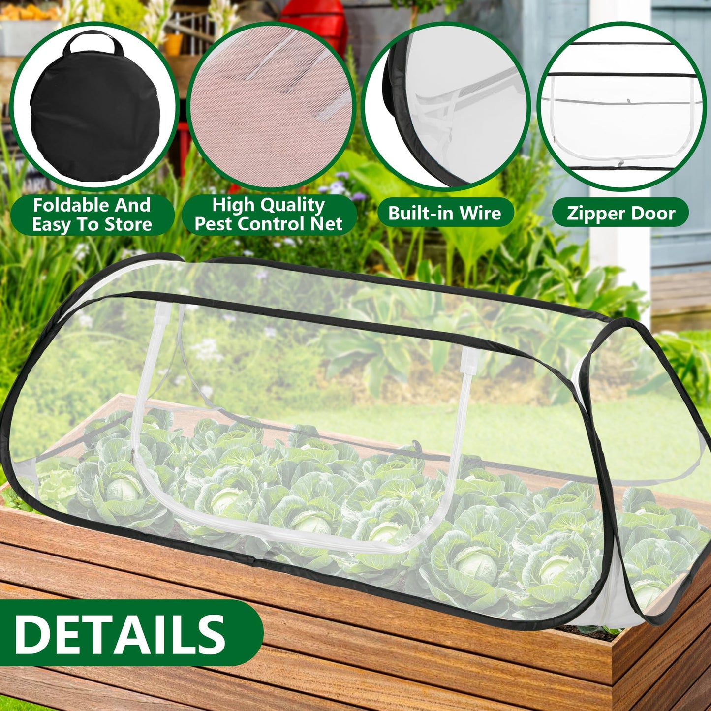 45" x 22" x 16" Pop Up Garden Rows Plants Cover, Raised Garden Beds Vegetable Rows Plant Protector, Insect Bird Barrier Plant Net Cage with Stakes for Protecting Seedlings Fruits Vegetable Row