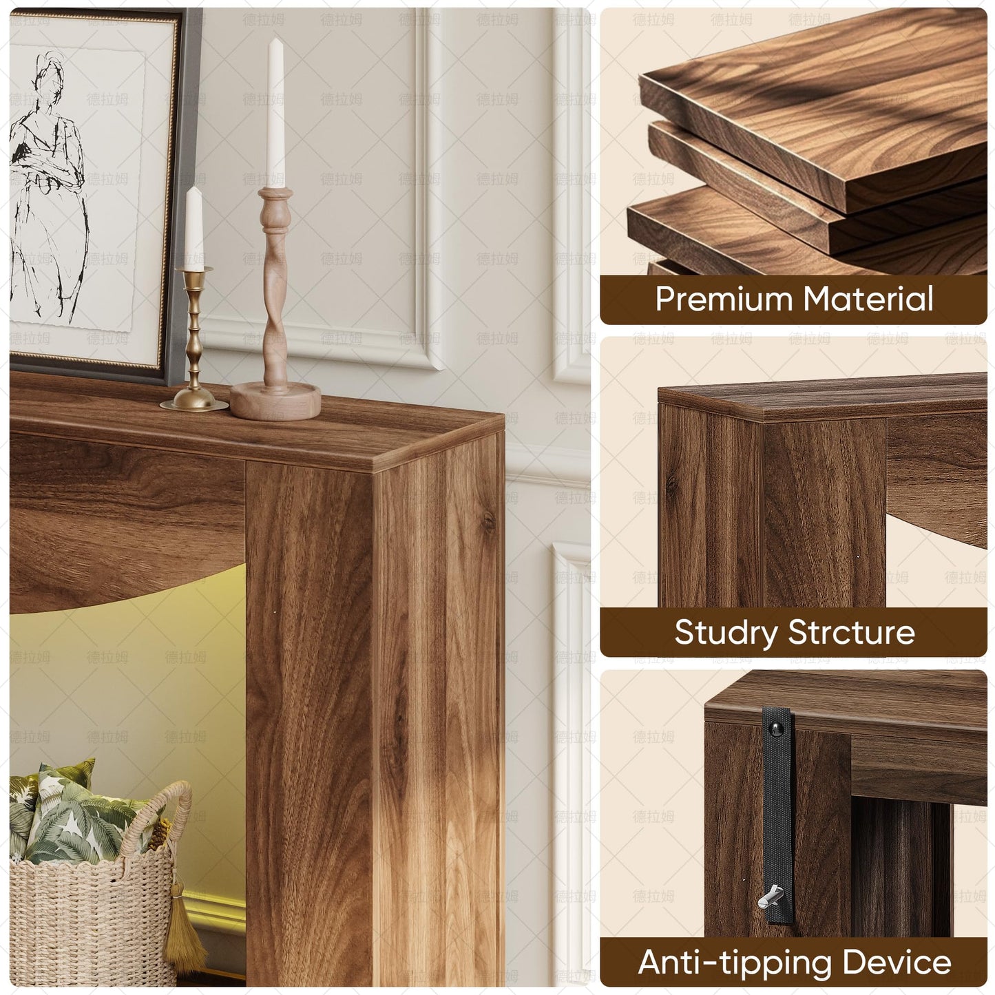knoworld Farmhouse Console Table, 47 Inches Entryway Console Table with LED Light, Sofa Table Behind Couch, Wooden Accent Entryway Table for Living Room, Hallway