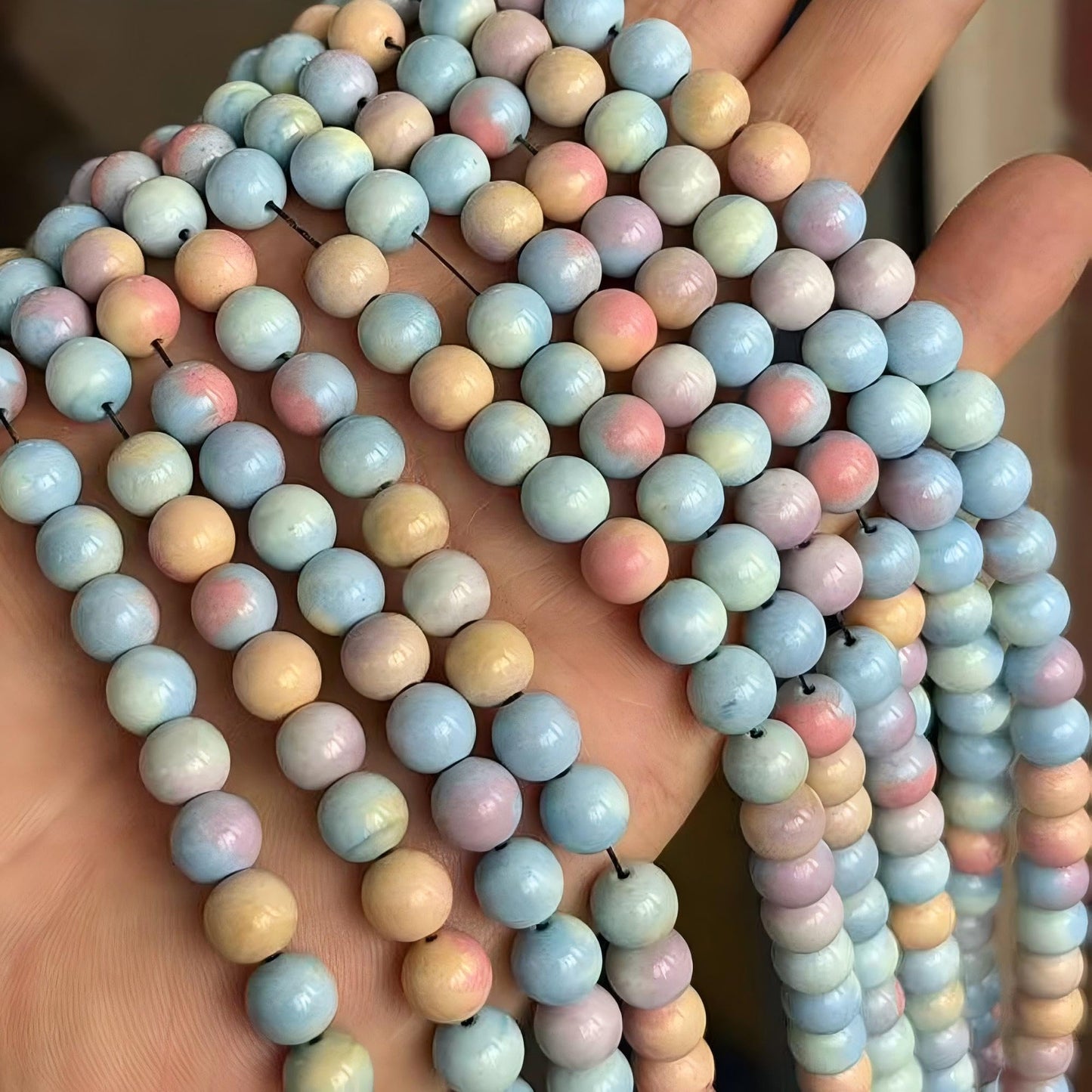 MJDCB Natural Stone Beads 8mm 43pcs Round Rainbow Stone Loose Gemstone Bead Charms for Jewelry Making Bracelet Necklace Earring Pendant