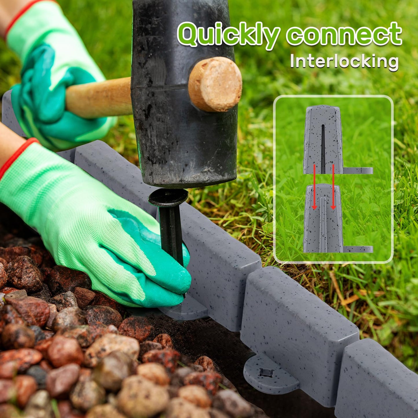 AGTEK Garden Edging 16FT Landscape Edging Kit 2.75 Inch Height Decorative Garden Border No Dig Lawn Border for Yard Flower Bed with 26 Stakes, Grey