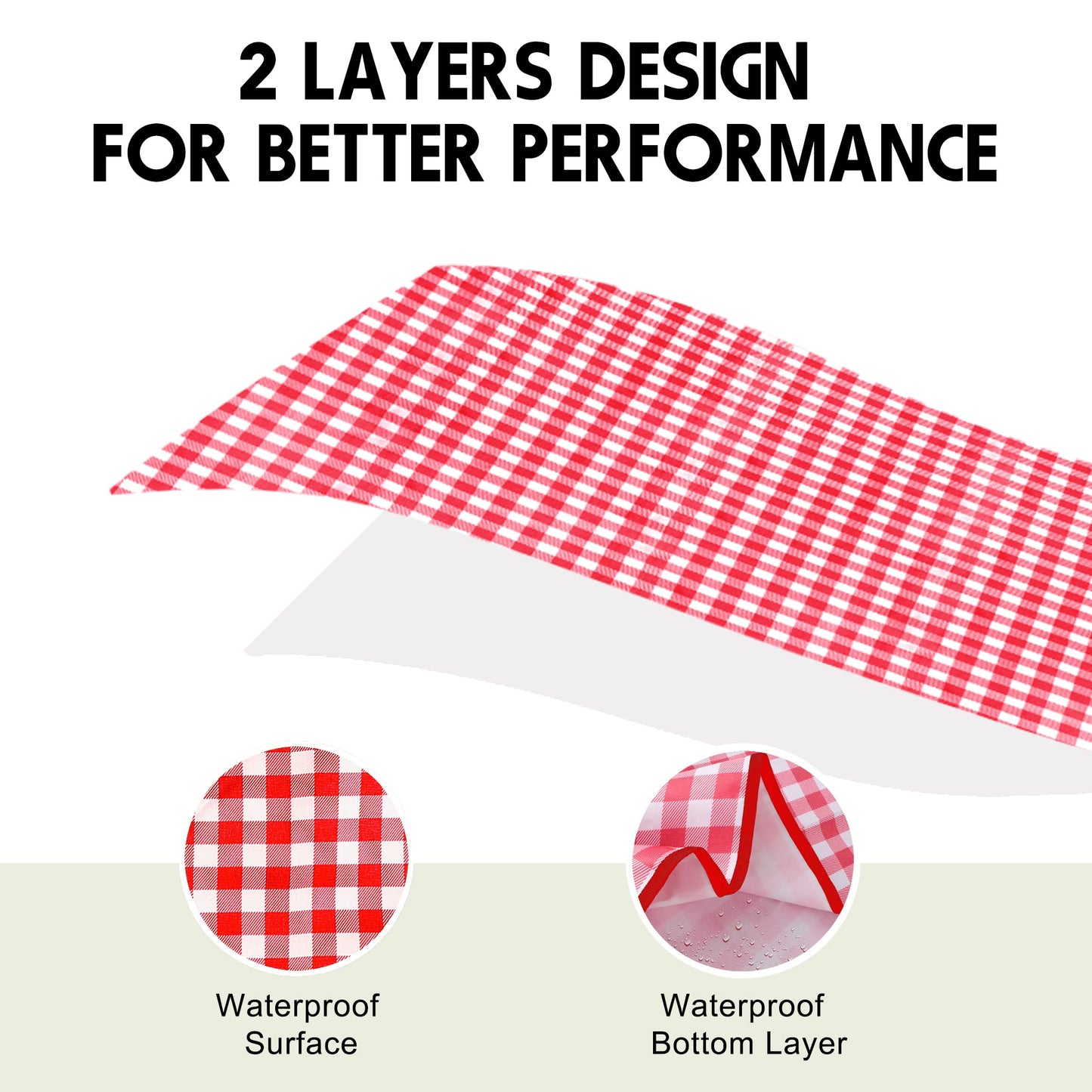SAMSIER Outdoor Picnic Blankets Waterproof Foldable Sandproof, Large Gingham Cute Picnic Mat Washable Portable for Park Beach Camping Courtyard (Red, 60"×80")