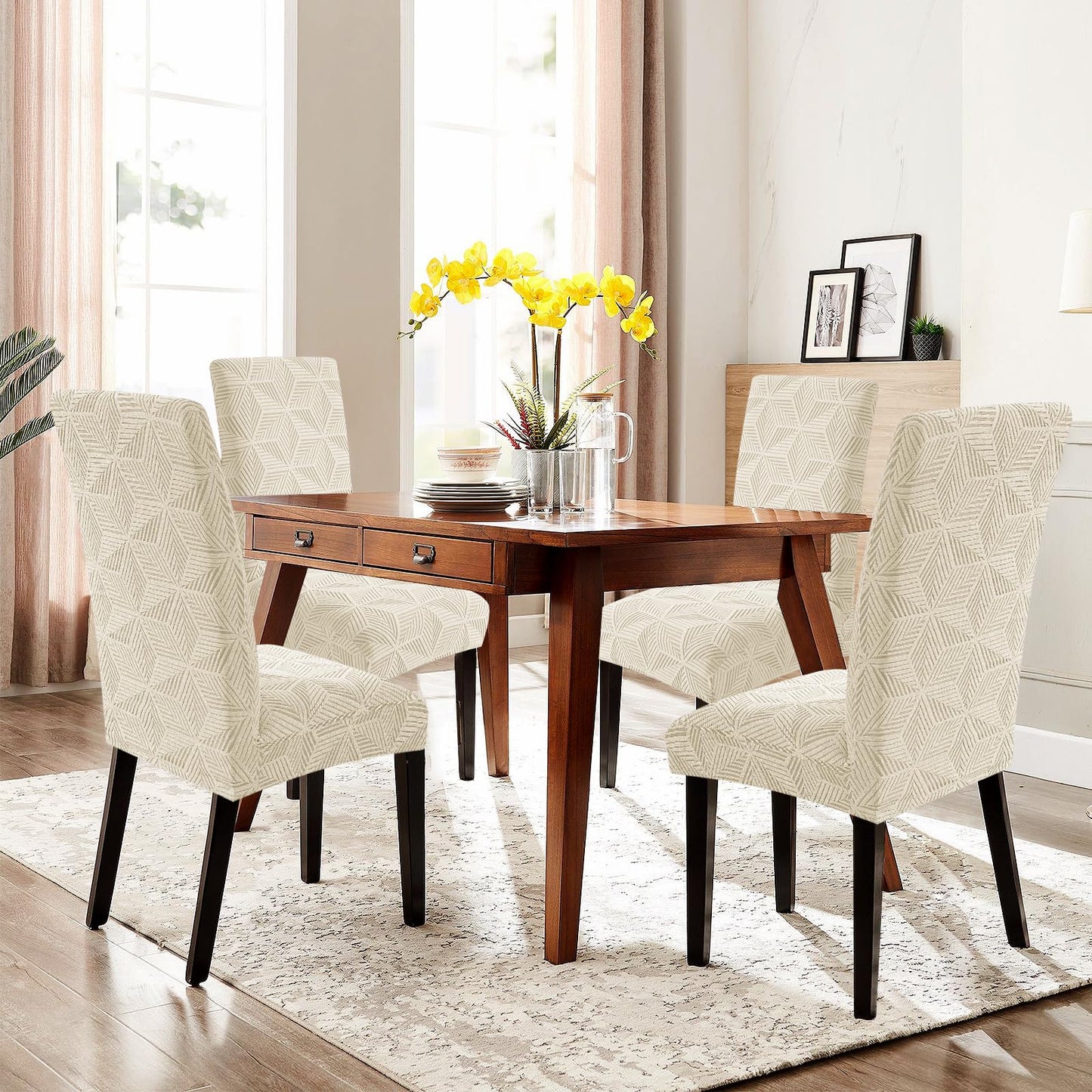 YEMYHOM Dining Chair Covers Set of 4, Stretch Dining Room Parsons Chair Slipcover, Removable Washable Furniture Protector for Home, Kitchen, Banquet (Beige)