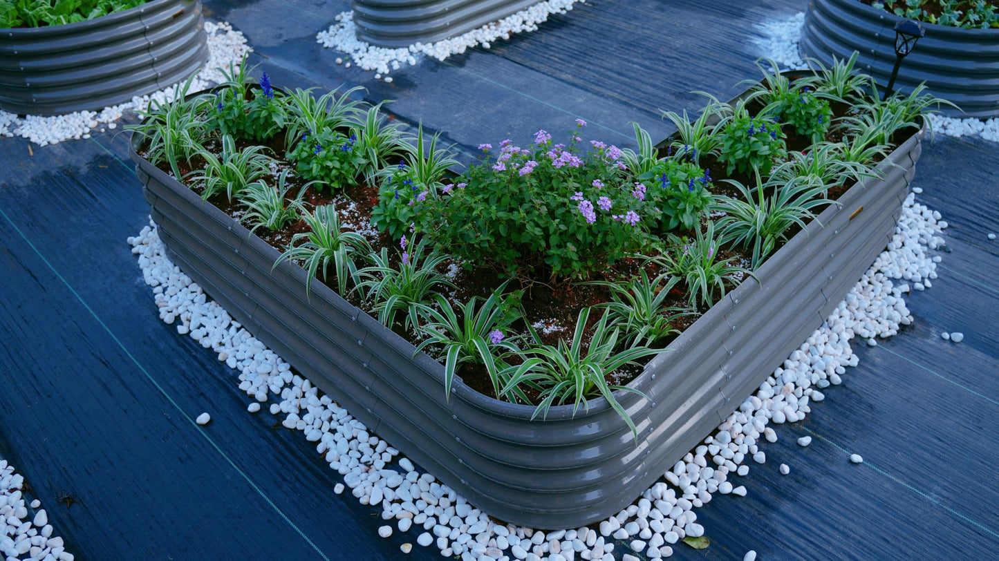 A ANLEOLIFE 12-Pack Galvanized Raised Garden Beds Outdoor, 18" Deep Modular Metal Planter Box Kit, Whole Backyard Farm Garden System with Oval Heart & Round Beds for Vegetable & Flowers, Quartz Grey