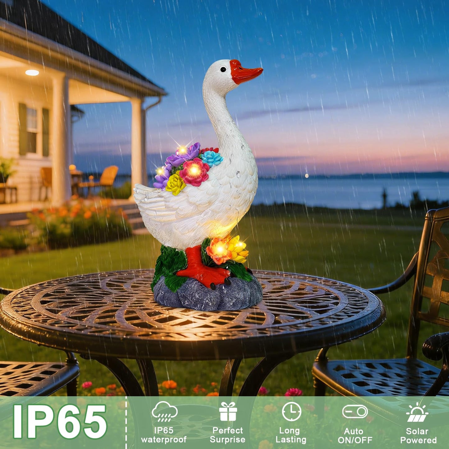 ZFNN Garden Goose Statue with Solar Succulent Lights, Outdoor Porch Goose Decor, Waterproof Figurine Lights for Yard Lawn Patio Balcony, Unique Gifts for Mom, Garden Lovers, Grandma