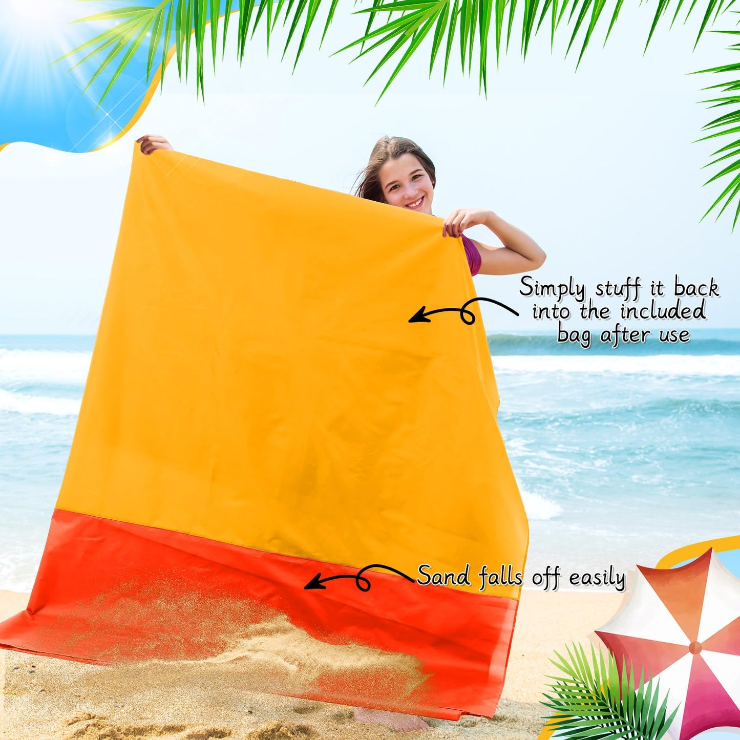 Drydiet Extra Large Beach Blanket Sandproof Waterproof 10 x 9 ft Beach Mat for 2-8 Adults Oversized Quick Drying Outdoor Picnic Blanket Lightweight Sand Free Mat for Travel Camping Hiking(Yellow)