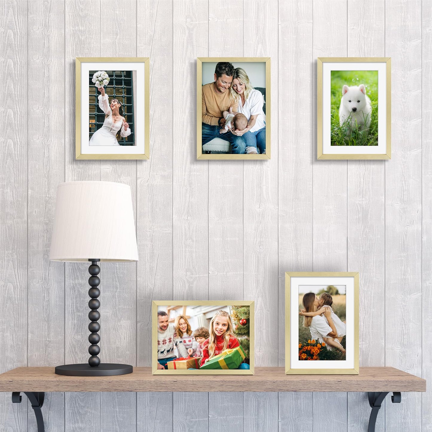 Golden State Art, Gold 5x7 Aluminum Picture Frame - Display Photos 4x6 with Mat or 5x7 inch Without Mat - Shatter-Resistant Glass Metal Photo Frame for Wall or Tabletop Display (2 Pack)