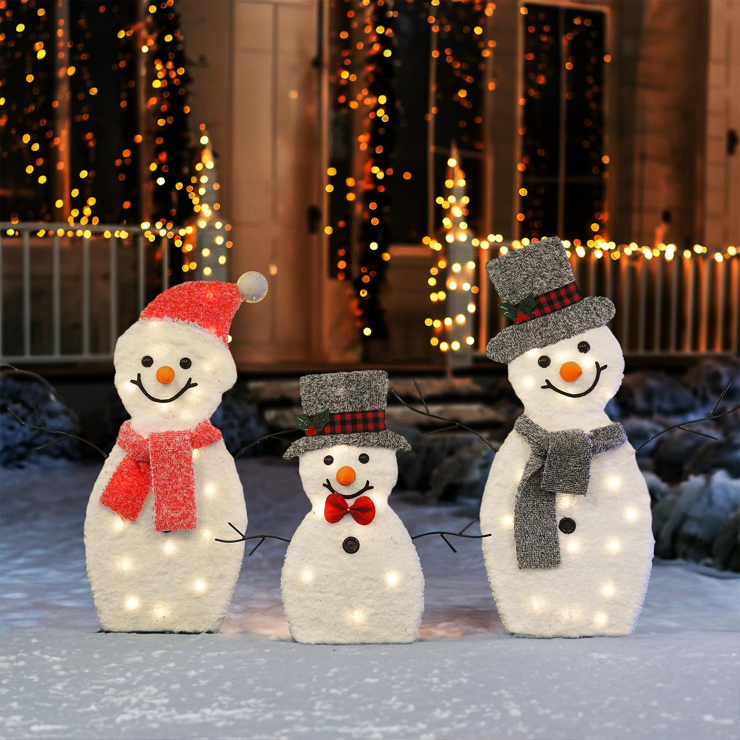 Dazzle Bright Snowman Christmas Decorations, 3-Piece Light Up 2D Snowman Family, 60 L Snowman Waterproof for Indoor or Outdoor Garden Yard Lawn Holiday Party Decor (Plush)