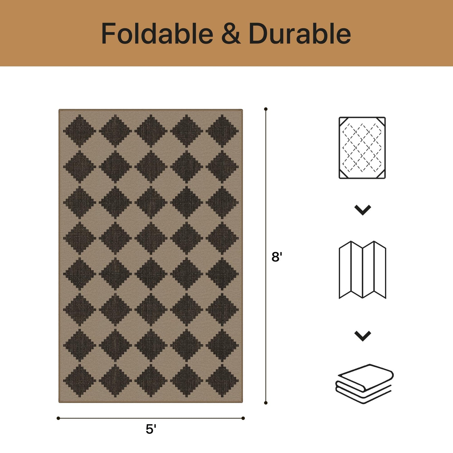 GENIMO Indoor Outdoor Area Rug 5'x8', Checkered Easy Jute Rug Machine Washable, Easy-Cleaning, Non Slip Geometric Outdoor Carpet for Patio, Living Room, Backyard, Porch, Deck, Balcony