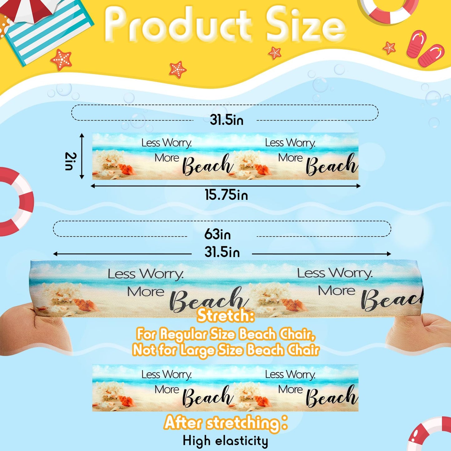 Boao 8 Pcs Large Towel Bands for Beach Chairs 15.75" x 1.97" Cruise Chairs Towel Bands Elastic Windproof Lounge Clips Strap Holder for Summer Pool Hawaiian Accessories Gifts (Beach)