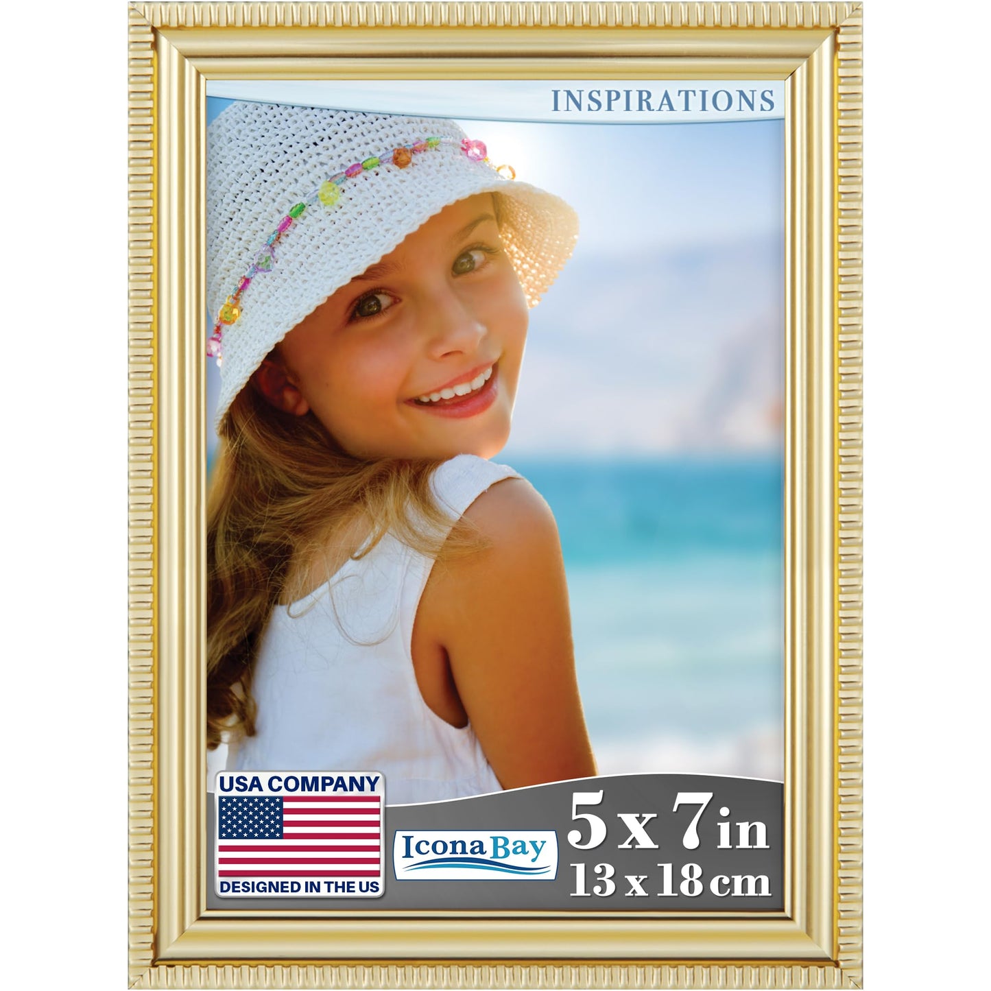 Icona Bay 5x7 Gold Picture Frame Beautifully Detailed Molding, Contemporary Picture Frame Set, Wall Mount or Table Top, Inspirations Collection