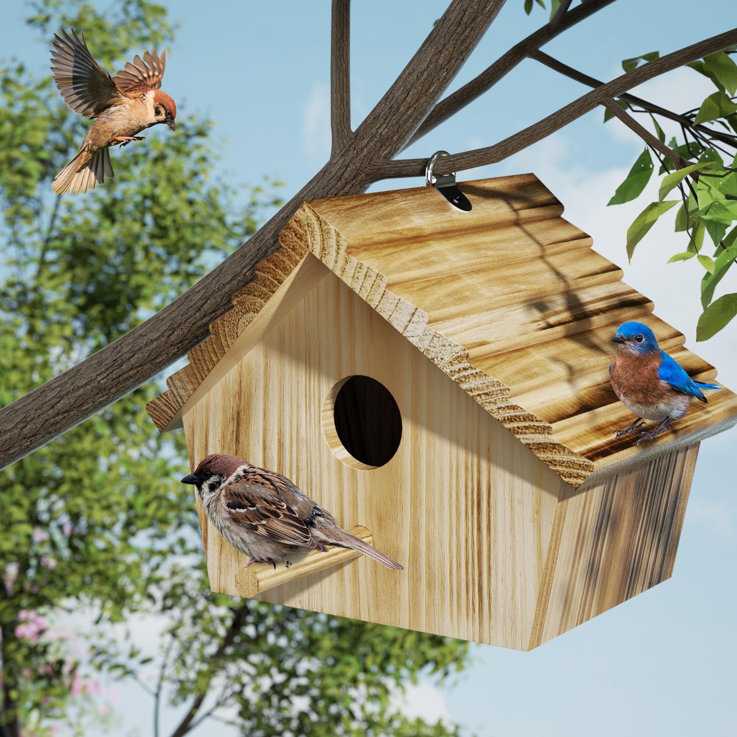 Auslar Bird House, Bird Houses for Outside, Wooden Birdhouse for Outdoors, Hanging Bluebird House for Cardinals Finch Wren Swallow for Wild Bird Viewing