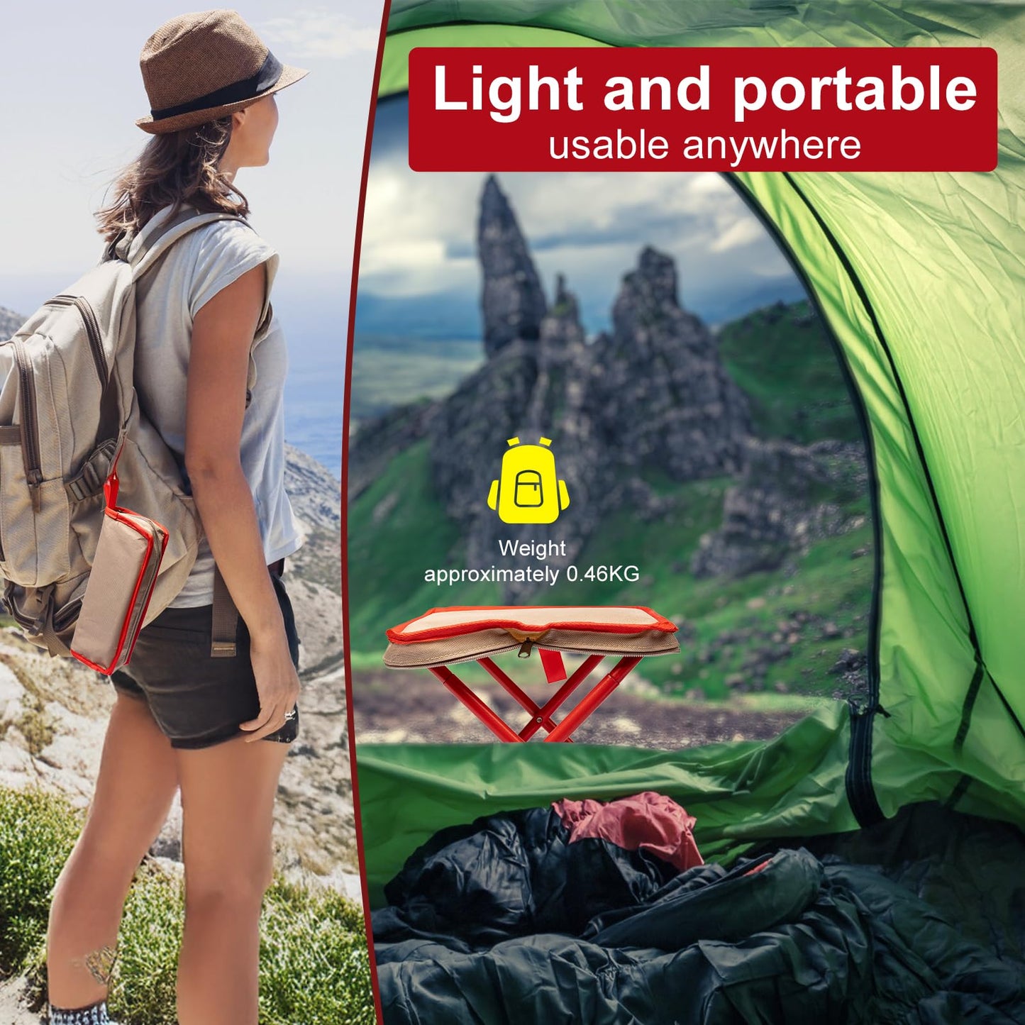 TJSTJS Camping Stool,Mountaineering and Hiking Portable Stools 13.5“ Portable Folding Stools for Outdoor Gardening and Beach Hiking Fishing,Foot Stool with Carry Bag to 330LB (13.5 inch)