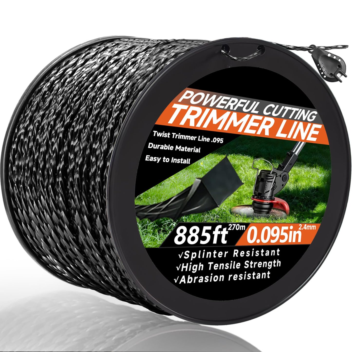 GeekNi 885ft 0.095" for Black Diamond Trimmer Line Heavy Duty Professional Twisted Weed Wacker String Spiral Trimmer Line Spool with Cutter for Echo Trimmers Line 330095073