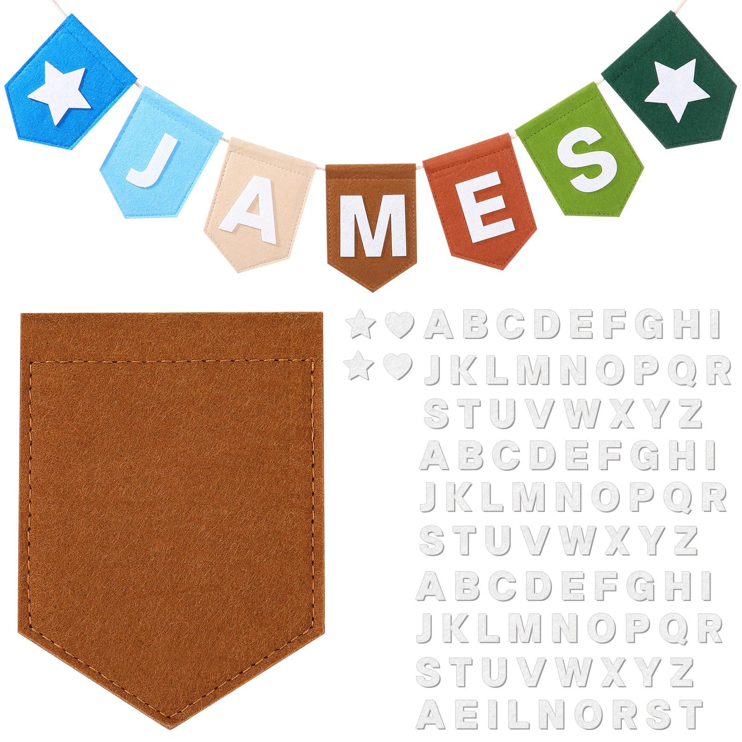 Newwiee Personalized Baby Name Banner Custom Letters Banner Name Felt Bunting DIY Felt Letters Banners for Nursery, Playroom, Occasion, Charming Wall Decoration for Baby Shower