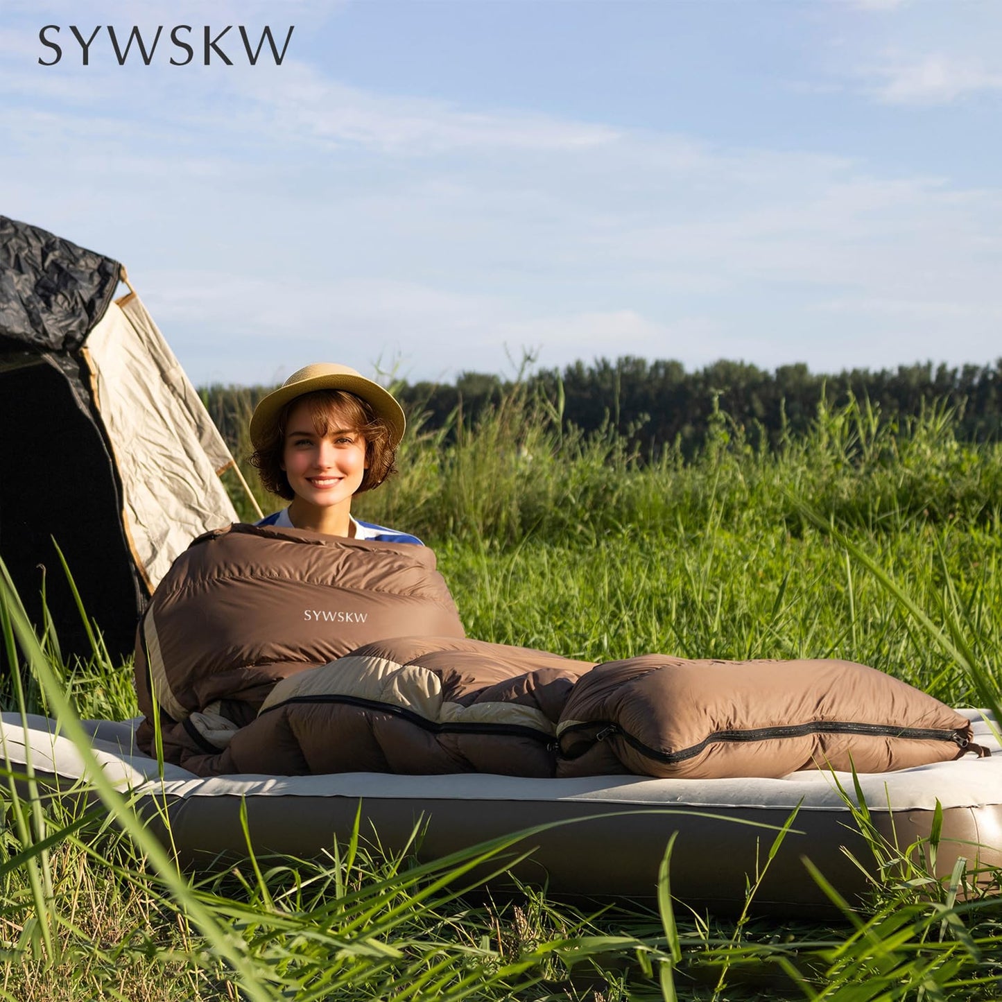 SYWSKW Ultralight Down Sleeping Bag with Pillow,15°F 32°F 46°F Sleeping Bag for Women,Men,Youth Backpacking,Hiking and Camping Outdoor with 680FP Duck Down (Coffee, 800g Down Filling)