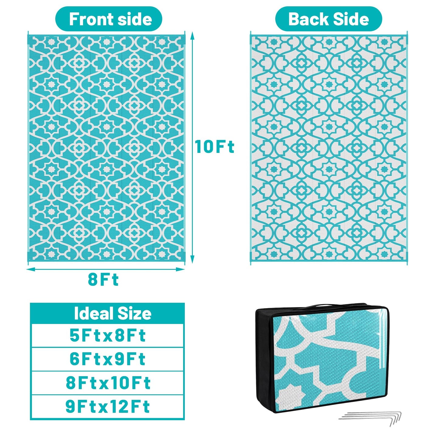 HEBE Outdoor Rug Waterproof 8x10, Plastic Straw Rug Camping Rug, Reversible Outdoor Patio Rugs RV Mat Clearance, Indoor Outside Floor Carpet for Porch,Deck,Camper,Balcony,Backyard