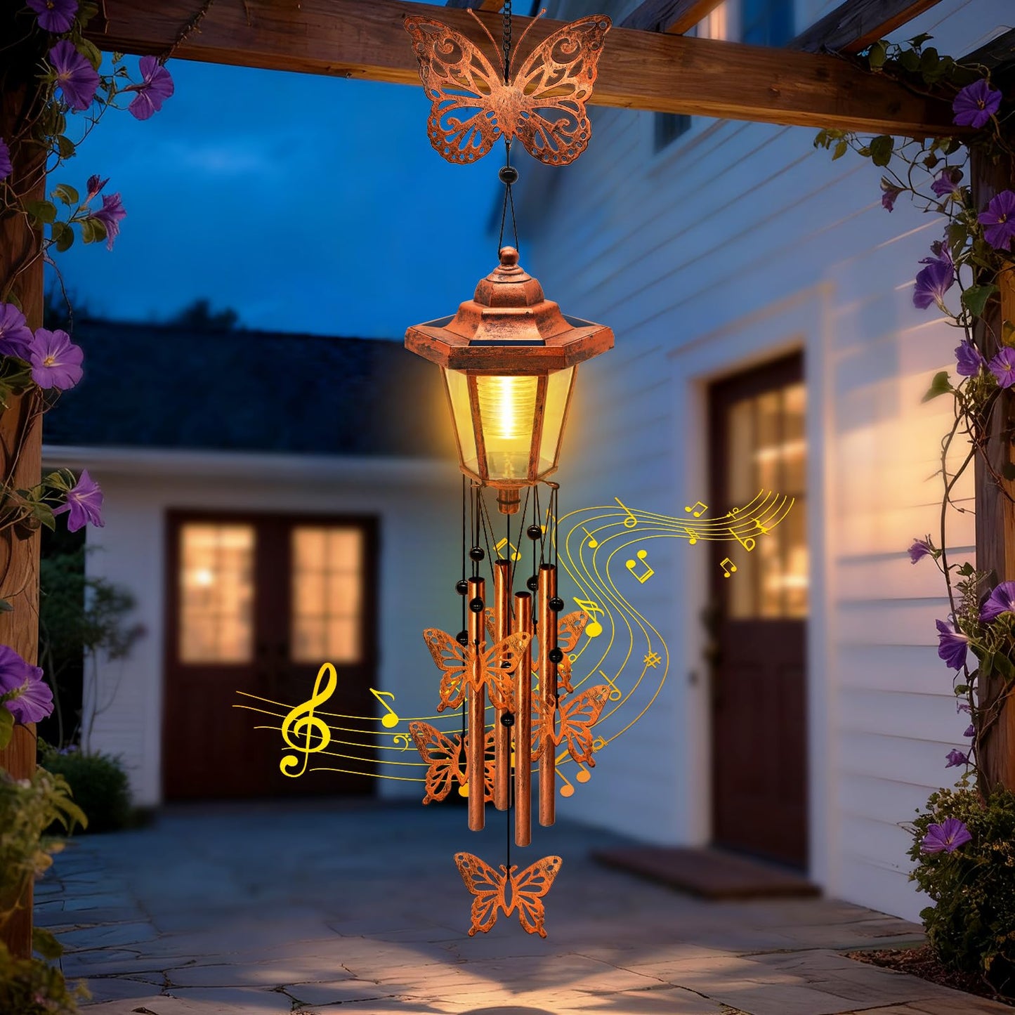 Large Solar Butterfly Wind Chimes, Gift for Women Mom Grandma Wife Sister Daughter Neighbor, Classic Bronze Wind Chimes With Wind Catcher, Solar Decor Lights For Outdoor Garden Patio Yard Porch Window