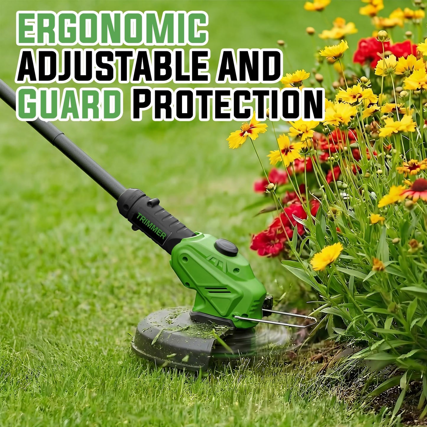 JKLARI Cordless Weed Wacker, 21V Battery Powered Grass Trimmer & Edger 2-in-1, Electric Weed Wacker with 2 × 2.0Ah Batteries and 8 × Spare Spools, Lightweight Edger Lawn Tool for Yard & Garden