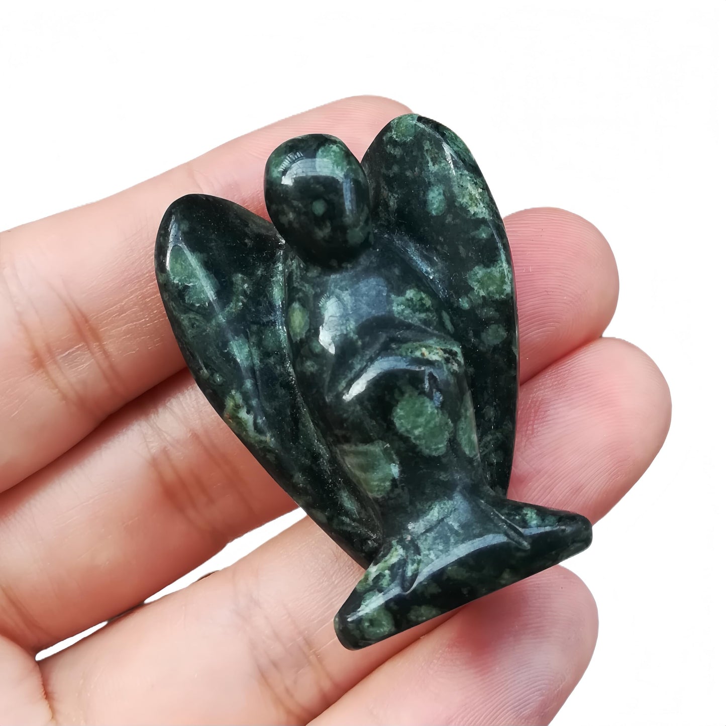 Afucats Natural Kambaba Jasper Healing Guardian Angel Indoor Decorative Stone,1.5 Inches Carving Pocket Palm Statue,Gift for Her Christmas Décor