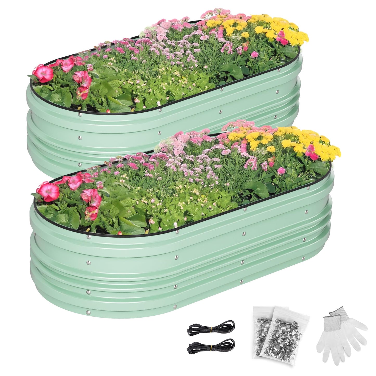WORKPRO 2PK 4x2x1ft Galvanized Raised Garden Bed Set, Rust & Corrosion Protection, Easy Assembly, Safe Edge, Ideal for Vegetables & Flowers, Light Green