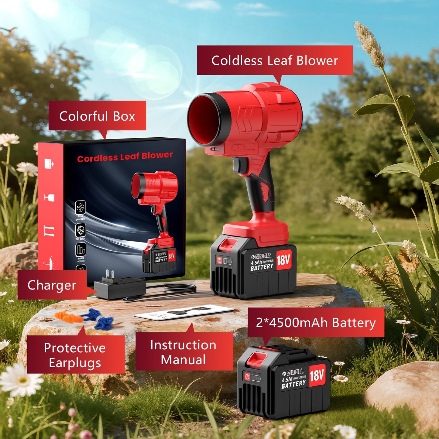 Electric Leaf Blower Cordless with 2*4500mAh Batteries and Charger,1,500,000RPM High-Speed Brushless Motor, 685CFM Battery Powered Handheld Leaf Blower,Lightweight Turbo Blower for Yard, Patio,Garage