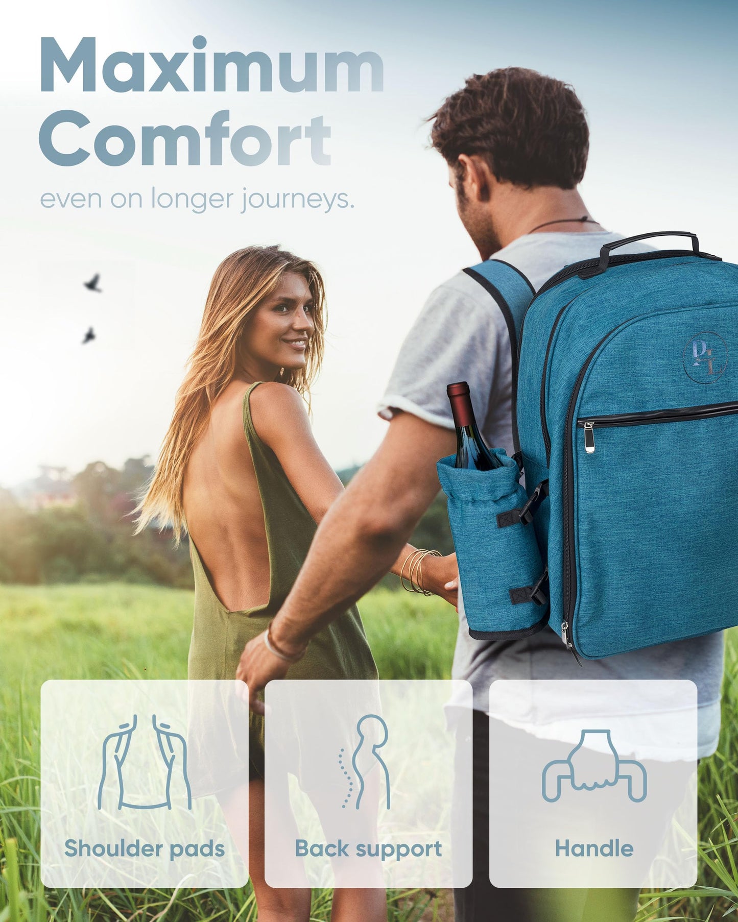 PL Harmony Picnic Backpack for 2 - All-in-One for Couples [with Picnic Blanket & Portable Wine Table] - Waterproof 32L - Insulated Picnic Set - Cooler Pouch & Wine Holder - Dating, Outdoor & Camping