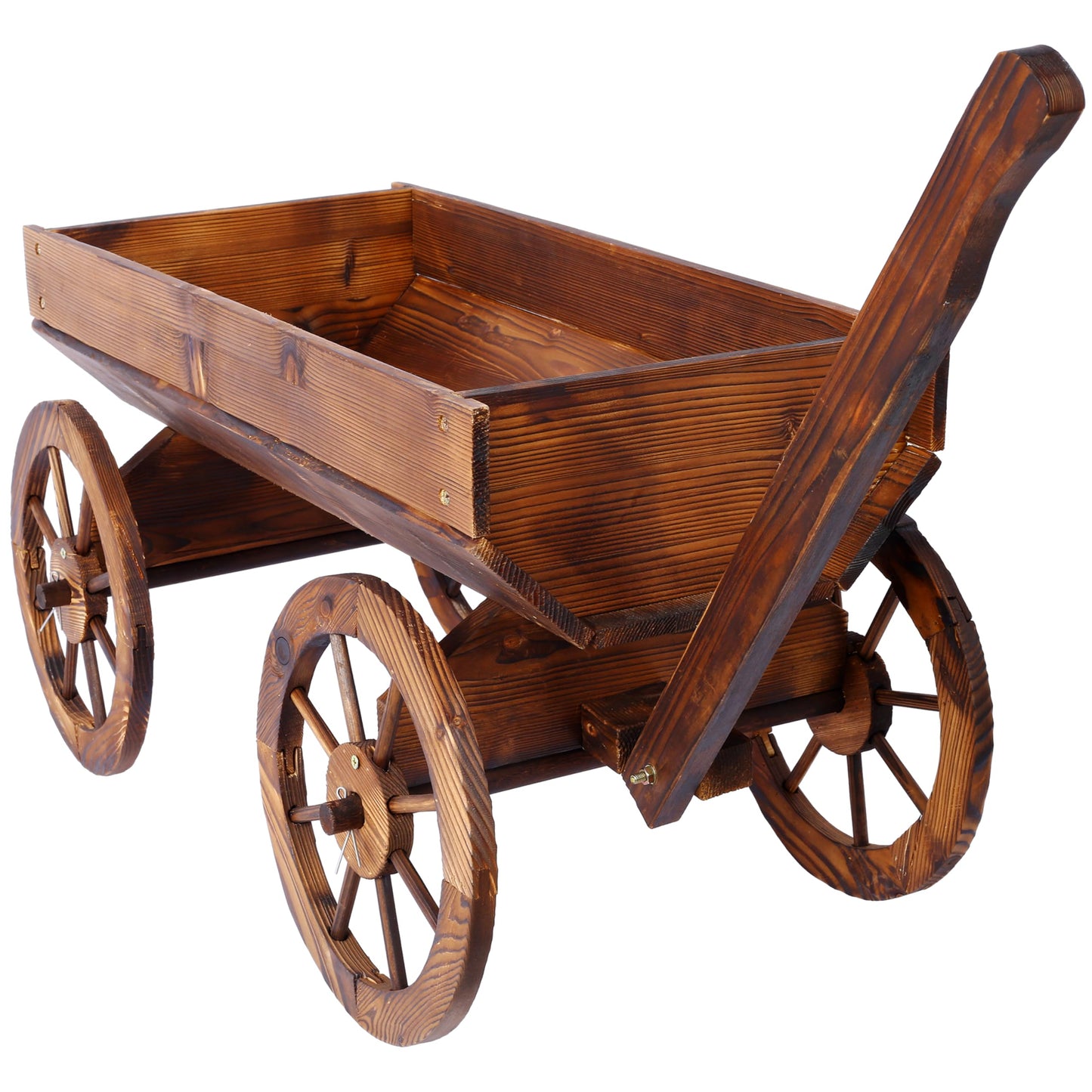 Wood Wagon Flower Planter Pot Stand W,Wheels Home GOutdoor Decor