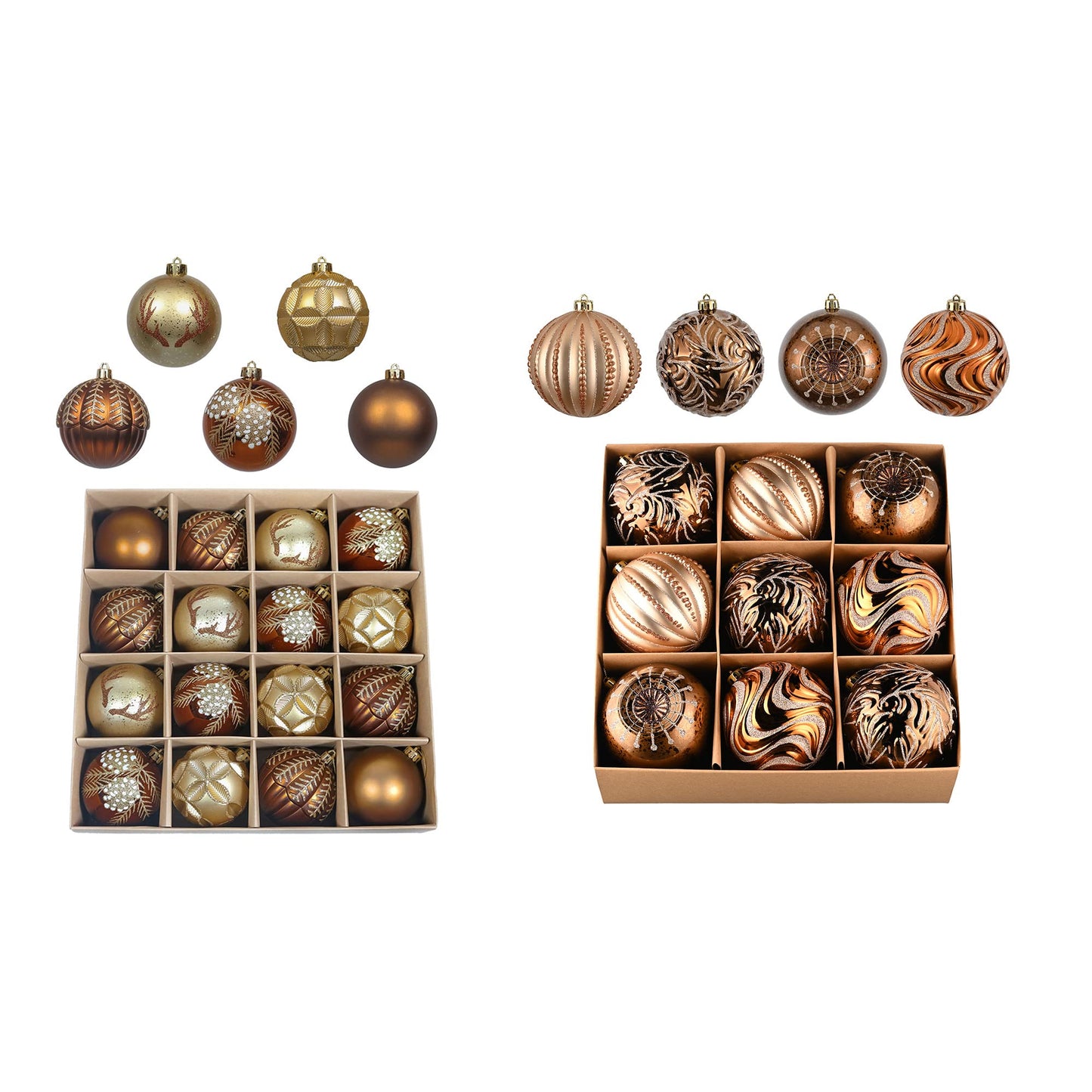 Valery Madelyn Luxurious Copper Gold Christmas Ball Ornaments, Shatterproof Christmas Tree Ornaments for Xmas Decoration (2 Items Bundle
