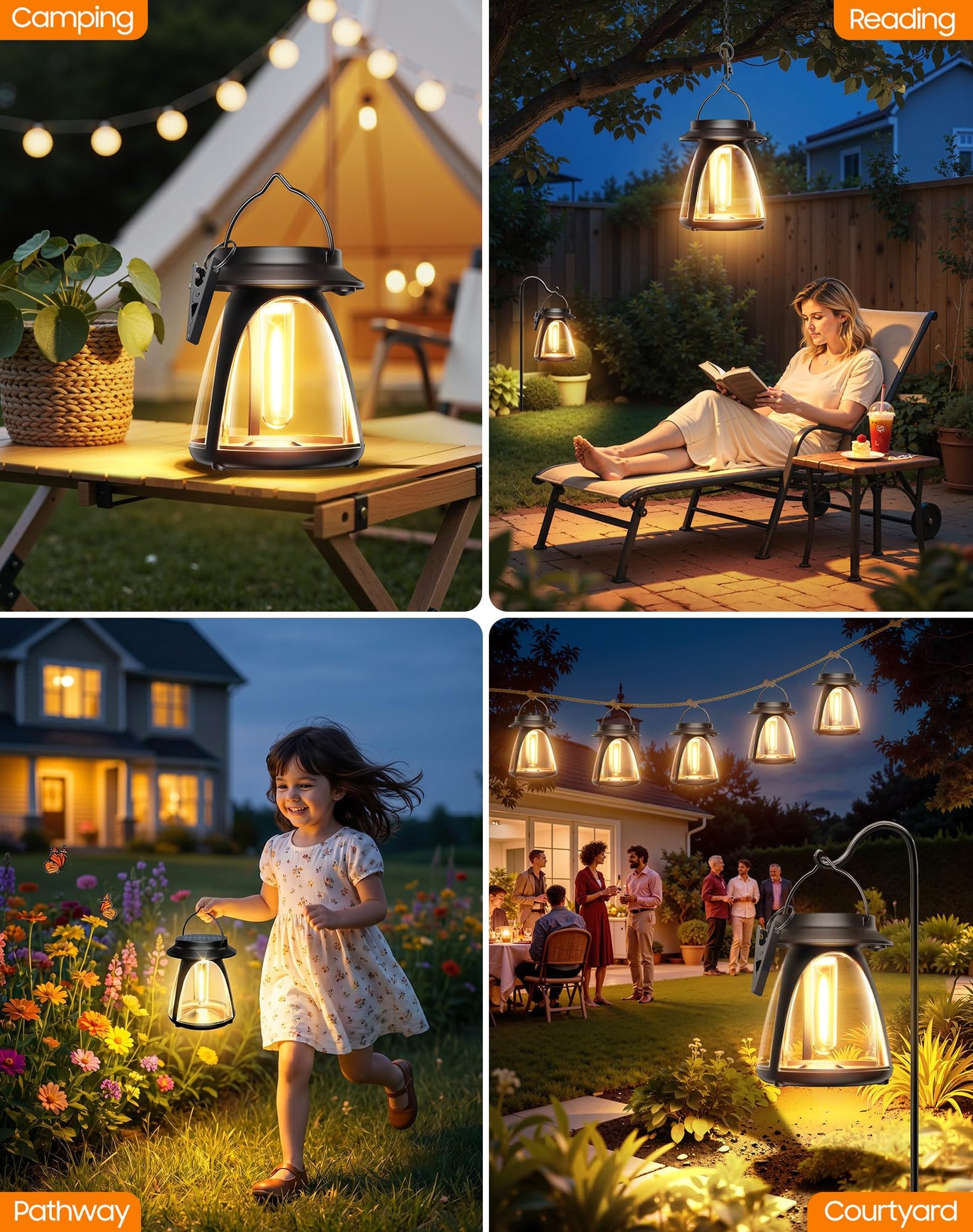 Bucasa Solar Lanterns Outdoor 2 Pack, Hanging Solar Lights Waterproof IP65, 8-14h Long time Warm Light, 2 Modes Solar Powered Modern Lantern/Lamp for Garden Patio Yard Decor, Gifts for Mom, Old Men
