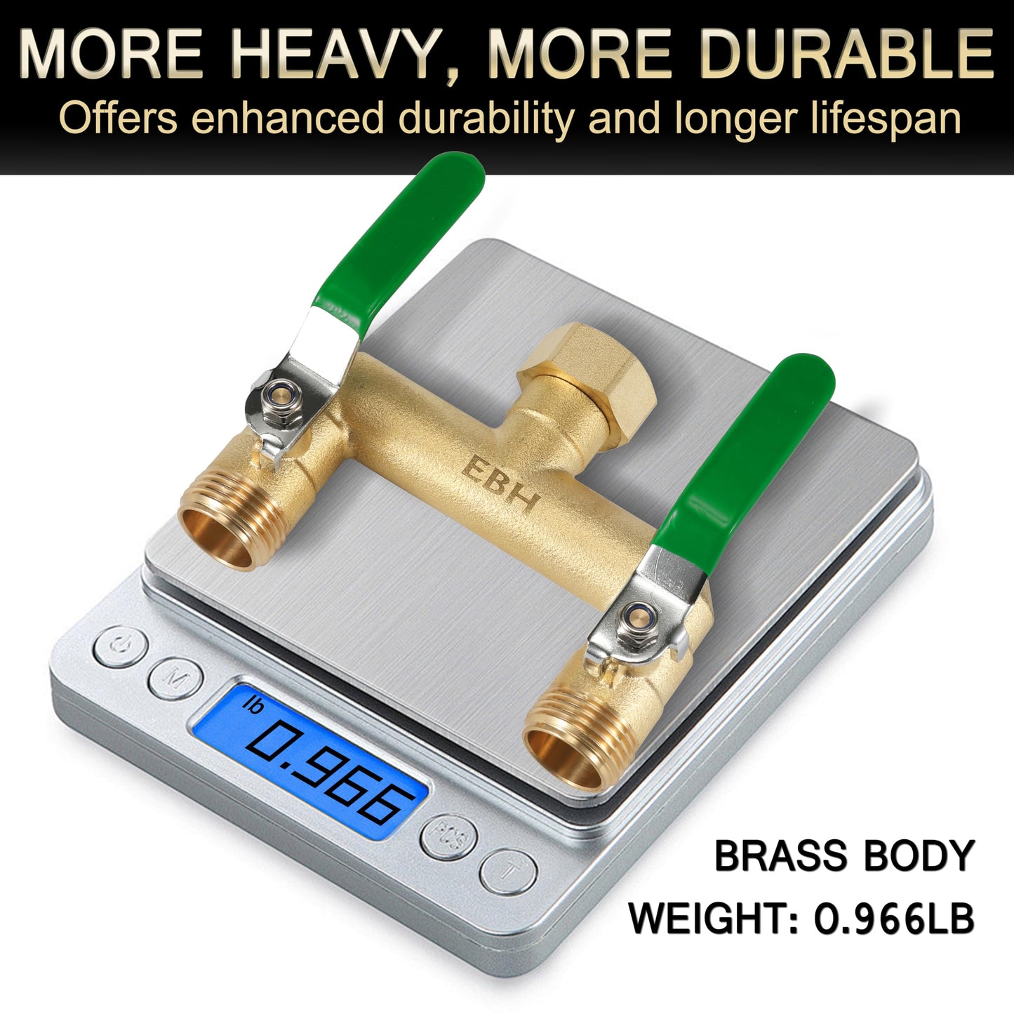 EBH Garden Hose Splitter, 2-Way High Flow Heavy Duty Brass Outdoor Hose Manifold with Extra Long Handles Full Flow Faucet Adapter- 3/4” GHT(Green)