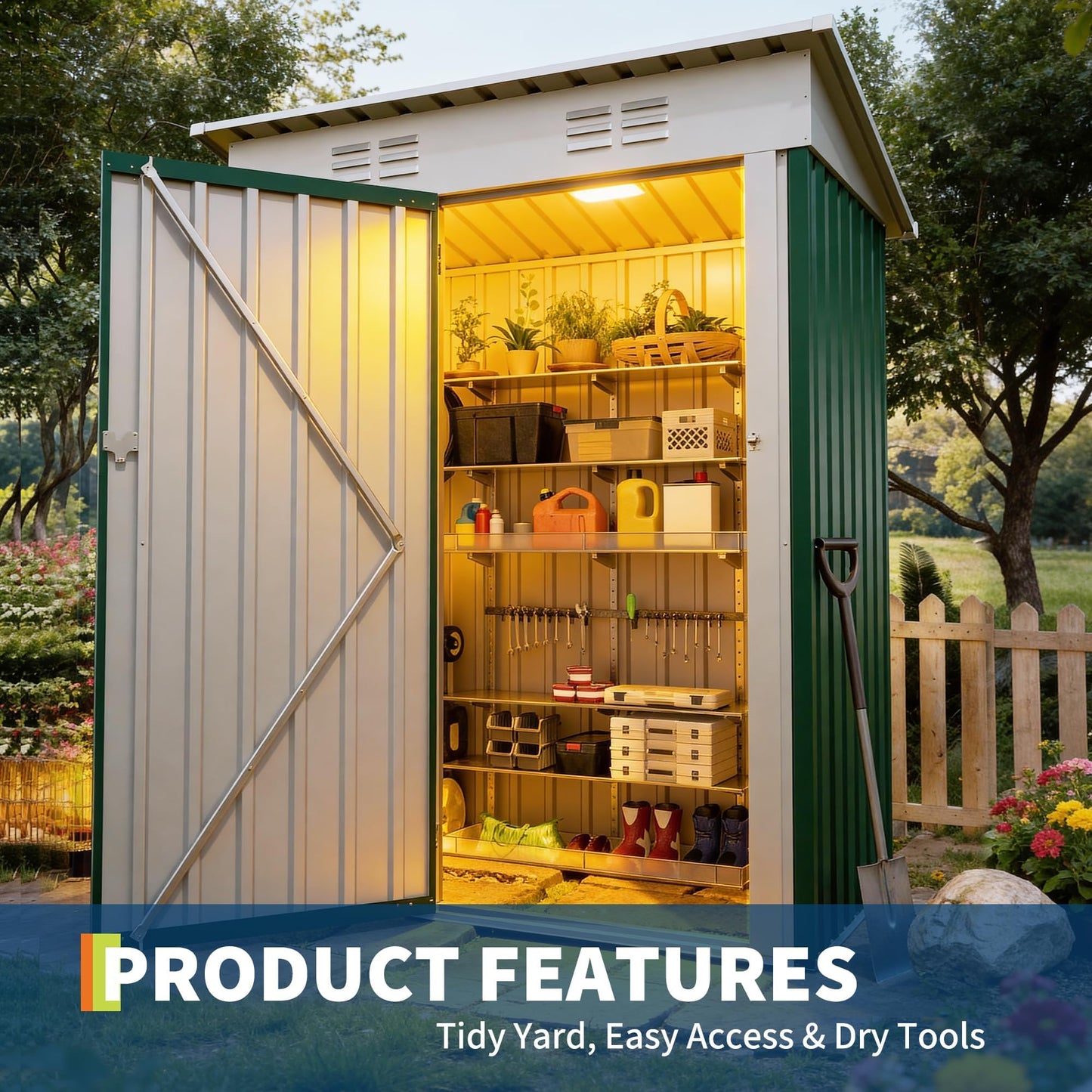 5×3FT Outdoor Metal Storage Shed, Garden Tool Metal Shed with Lockable Doors, Anti-Corrosion Storage House with Sloping Roof for Backyard Garden Patio Lawn