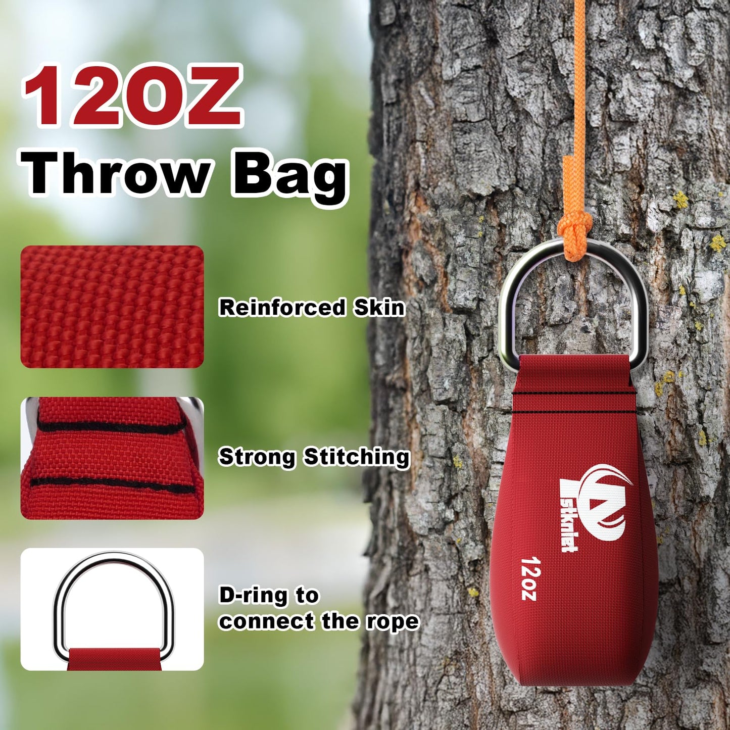 Aystkniet Arborist Throw Line Kit with Slick Rope & 12oz Throw Weight & Reflective Storage Bag, Polyester Throw Line and Reinforced Arborist Throw Ball Kit for High Limbs Trimming Cutting