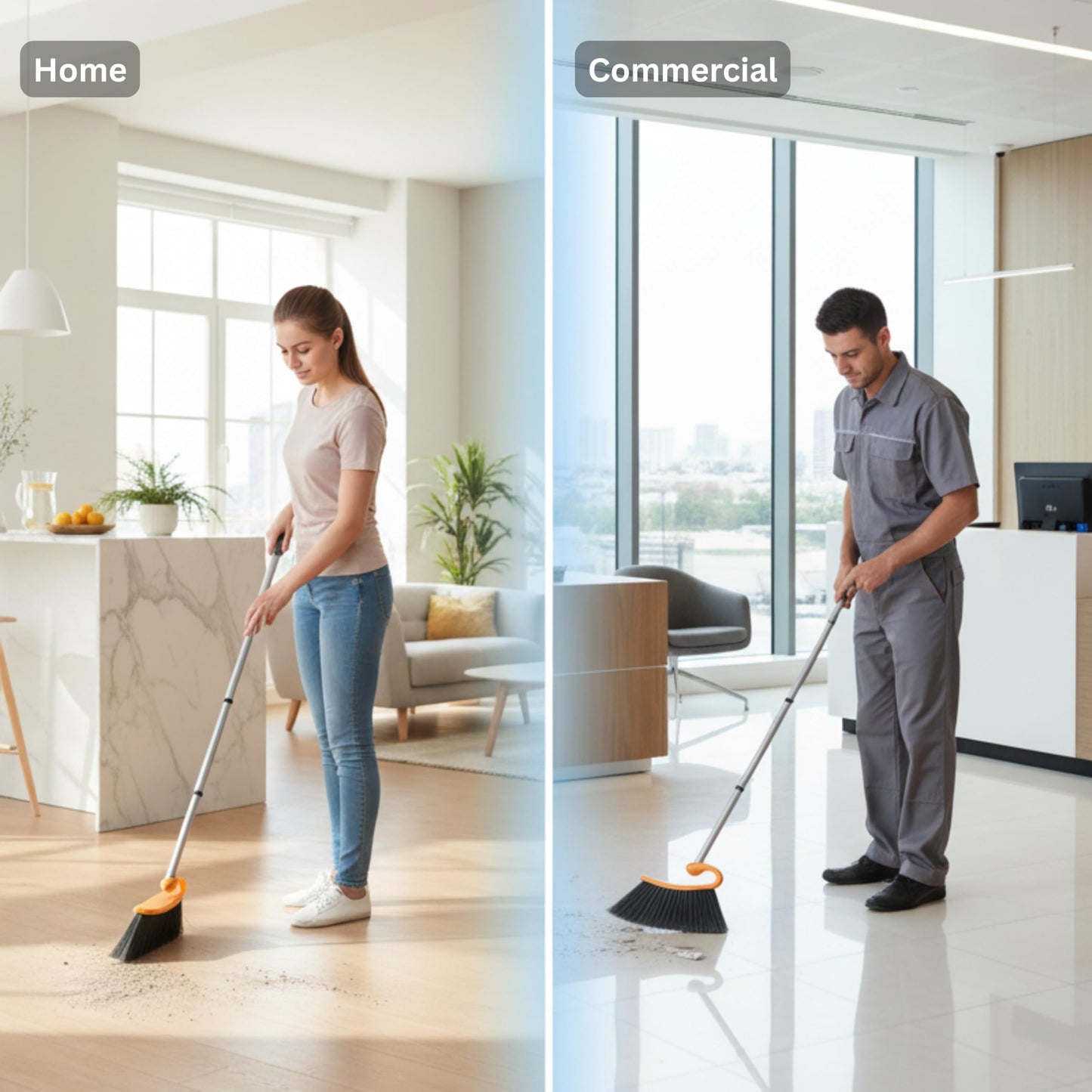 Surfer Combo Broom with Dustpan Combo Set – 4-Piece Composable Handle Broom and Dustpan Set with Long Handle | Durable Dust Pan & Broom for Home and Commercial Cleaning
