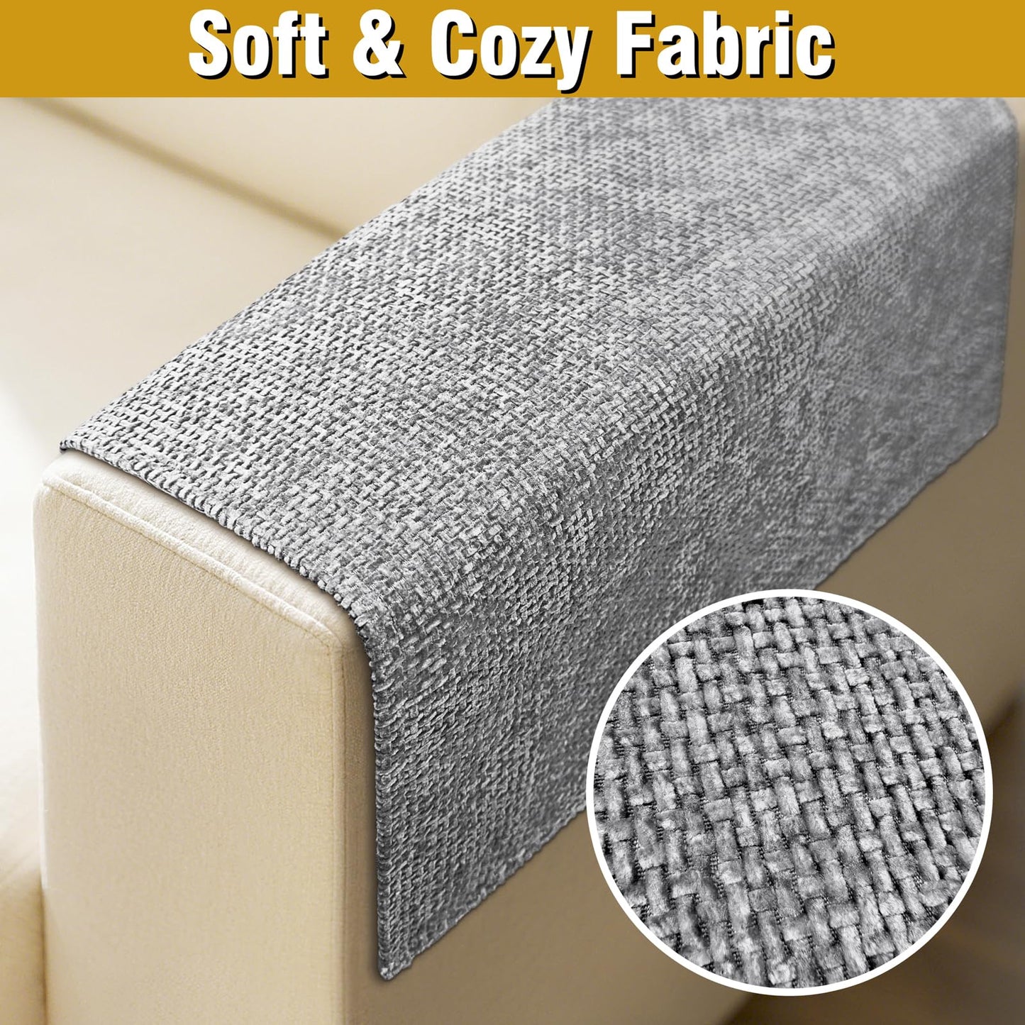Couch Arm Covers, Sofa Arm Covers, Waterproof Armrest Cover for Sofa, Armchair, Loveseat, Non-Slip Recliner Arm Cover, Headrest Cover, Arm Chair Covers Set of 2 (Light Gray, 24"×20")