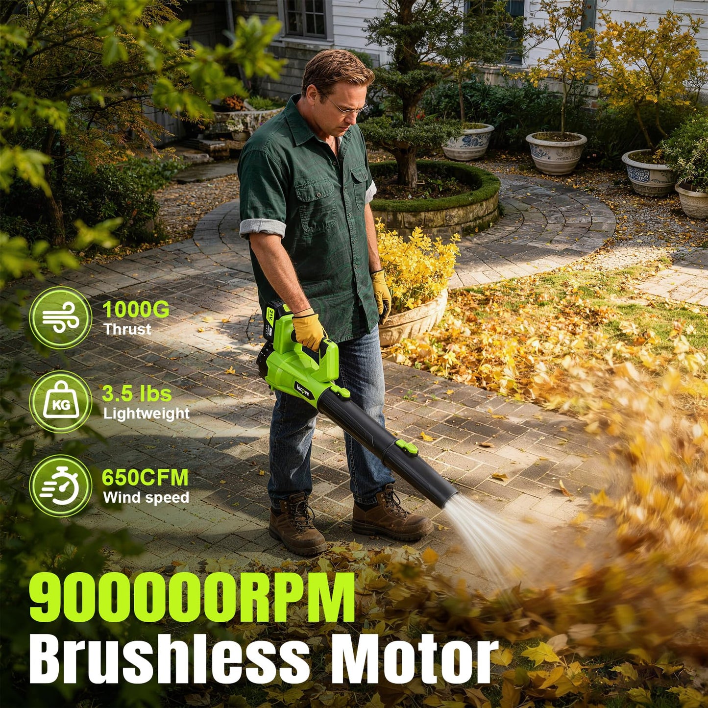 Leaf Blower Cordless,Electric Leaf Blower with 2 4.0Ah Battery Powered and Fast Charger, Lightweight Cordless Blowers for Spring Lawn Care and Dust,6 Speed Control