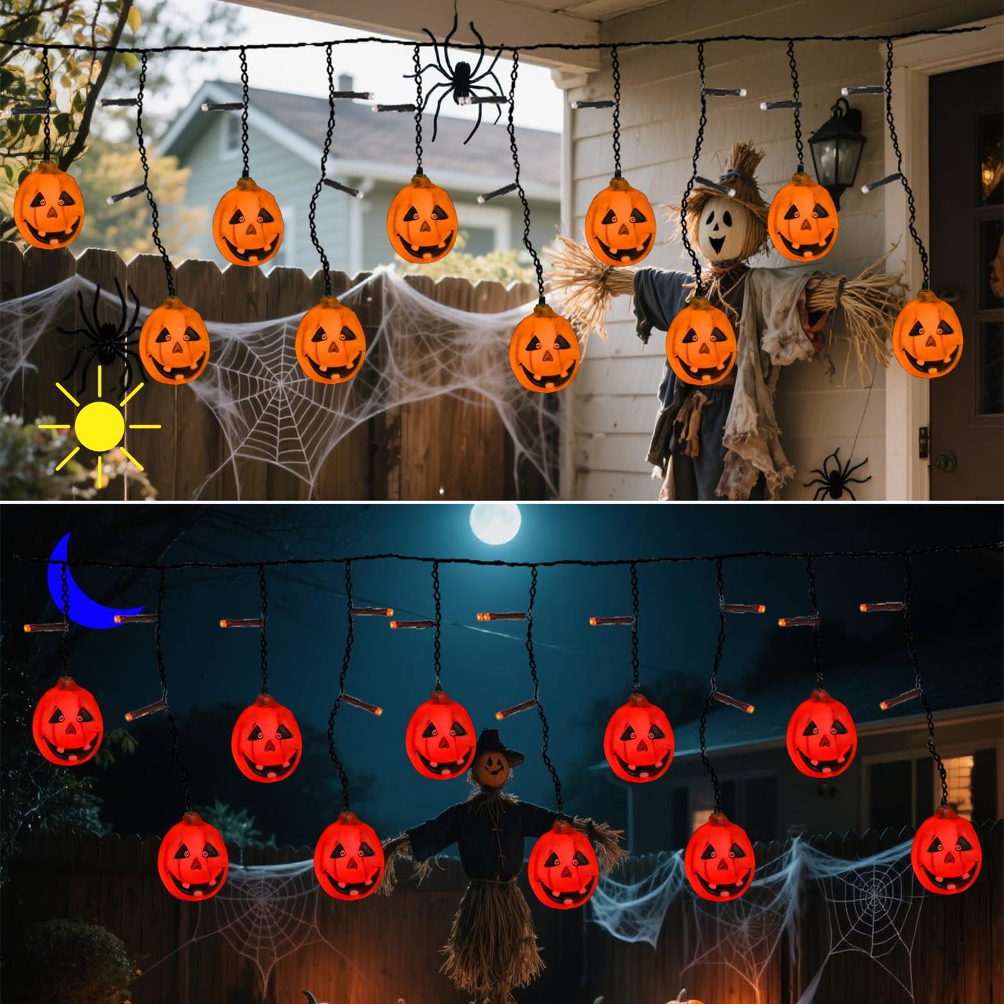 Taoushuleng 6FT 25LED Halloween Pumpkin String Lights, Icicle Light Strand with 10 Orange Jack O'Lantern, 8 Lighting Modes, Battery Operated, Indoor Outdoor Holiday Decoration