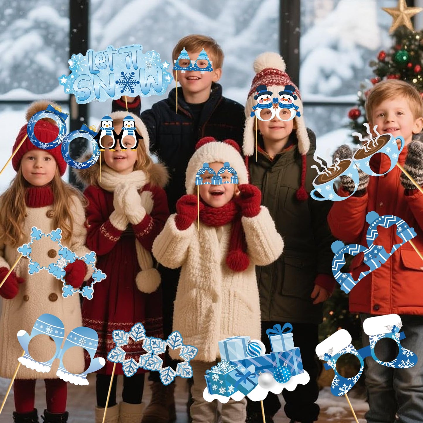 Winter Wonderland Photo Booth Props - Winter Wonderland Party Favors Winter Party Decorations Snowman Photo Booth Props for Christmas Holiday Baby Shower Birthday Supplies