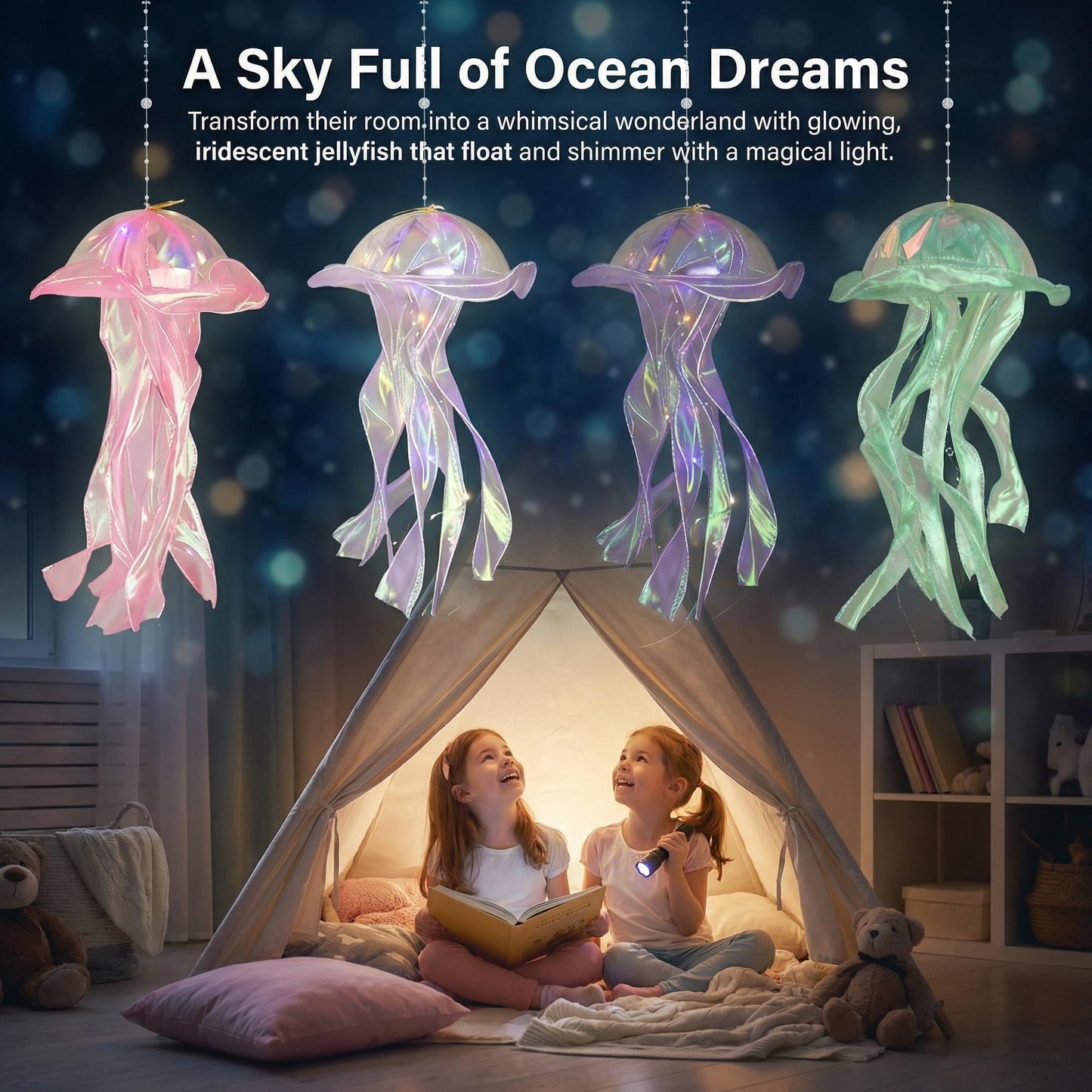 12 PCS LED Jellyfish Lanterns, Hanging Ceiling Lanterns for Ocean Themed Decor, Birthday Party Decorations, LED Jellyfish Decorations for Fun Pool Party Ocean Theme