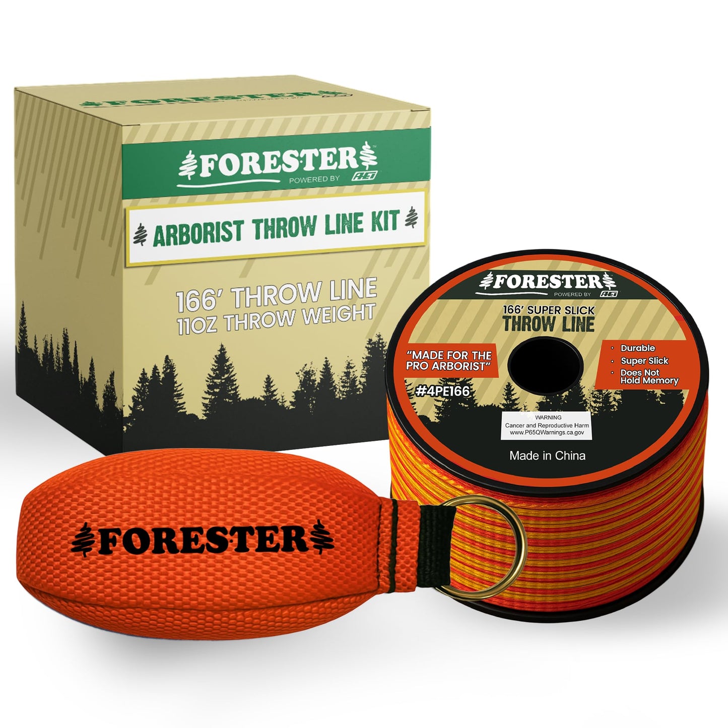 FORESTER Arborist Throw Line Kit | 11oz Throw Weight & 166ft Rope | Ultra Slick 100% Polyester Rope | Arborist Equipment For Tree Climbing