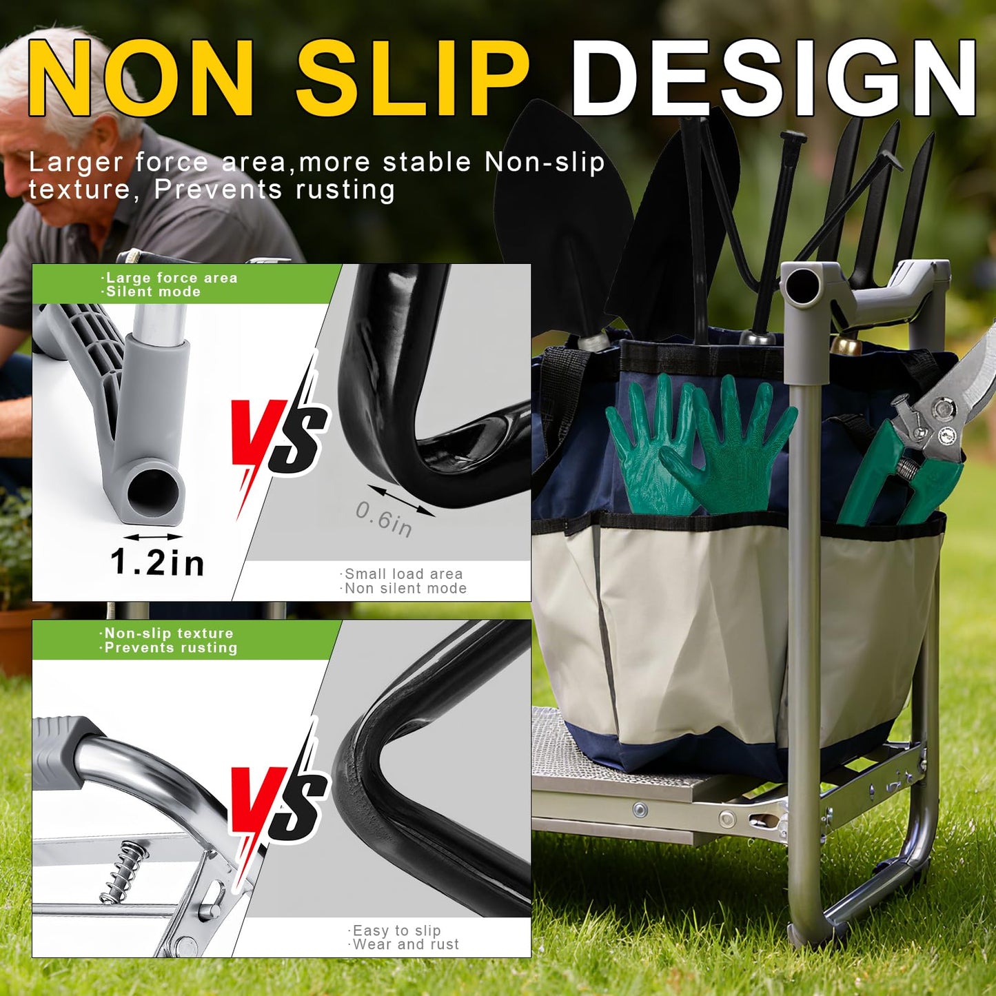 YUFNMKT Garden Kneeler and Seat, Wider Thicker Kneeling Pad, Heavy Duty Garden Stool Includes Gardening Tools Pouch and Bag, Convertible Garden Bench Kneeling Chair/Gifts for Parents Women Seniors
