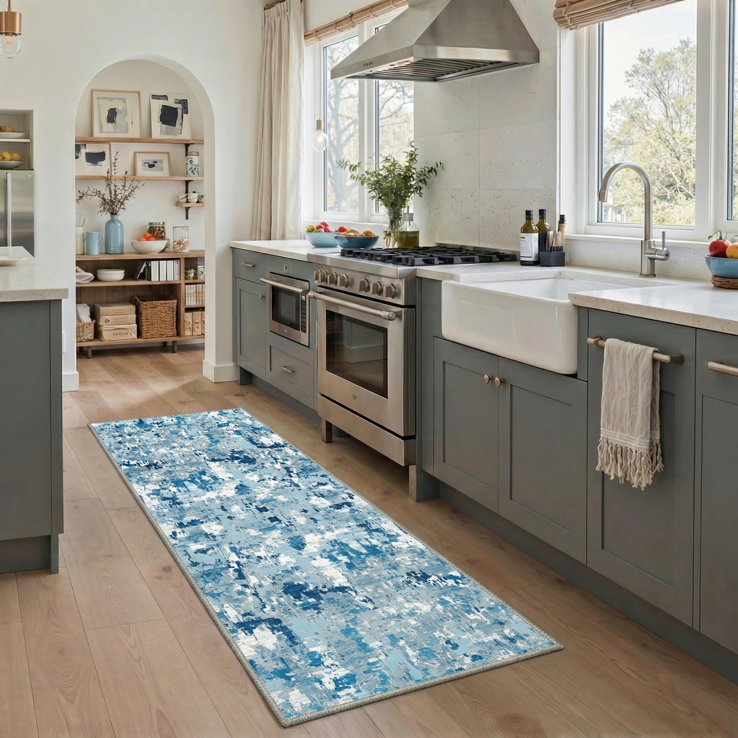 BEIMO 2x3 Rugs for Entryway Entrance Kitchen Bathroom, Machine Washable Rug Modern Abstract Soft Area Rug, Low Pile Indoor Floor Carpet with Non Slip Backing, Dusty Blue