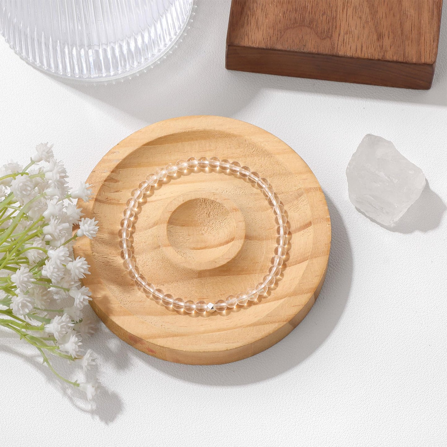 Raicegs 4MM Clear Quartz Beaded Bracelets Healing Crystal Bracelet for Women Men Natural Stone Handmade Stretch Bracelet Reiki Spiritual Jewelry