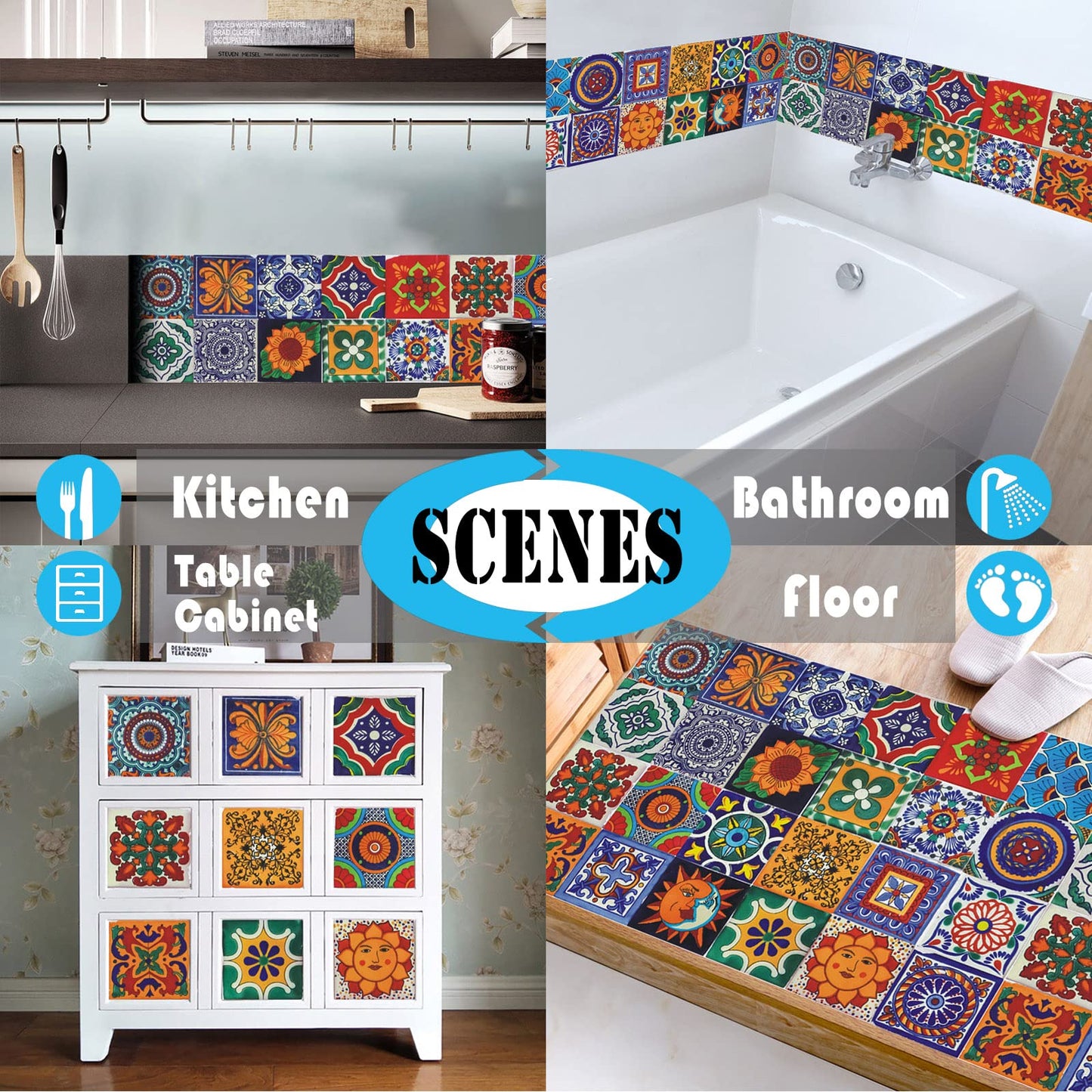 Tile Stickers Wall Decor Bathroom Kitchen Wall Sticker Waterproof PVC Decoration Stickers - 2D Sticker with Retro Design in Mosaic Style (Style-1, 4 x 4 Inch)