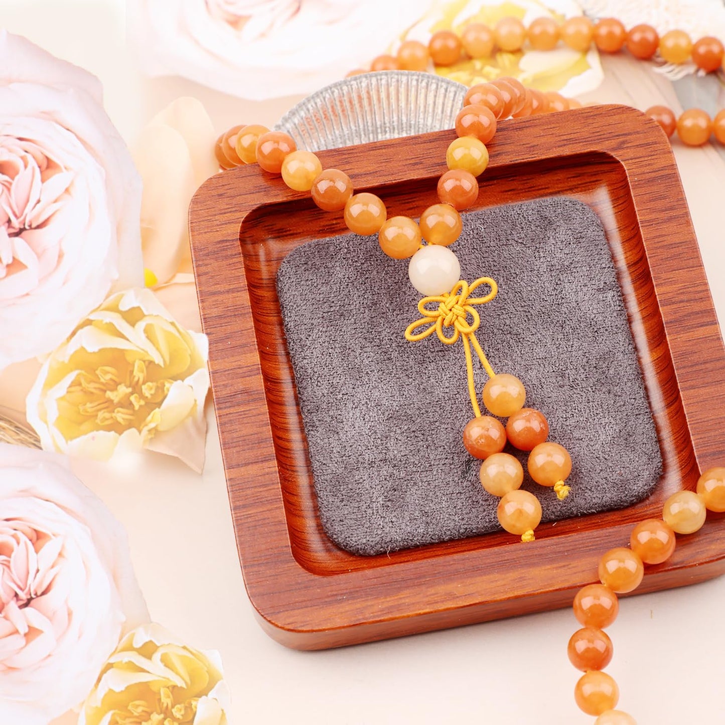 AD Beads 8mm 108 Prayer Mala Yellow Aventurine Elastic Bracelet - Optimism - Handmade Yoga Meditation Healing Power Energy Gifts for Unisex Adult.